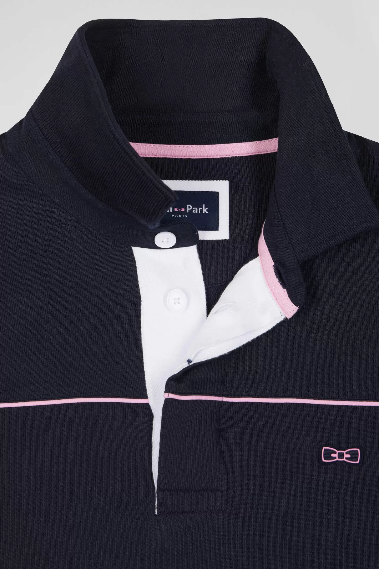 Eden Park Regular navy long-sleeved cotton rugby shirt with pink piping and embroidery< Rugby Shirts