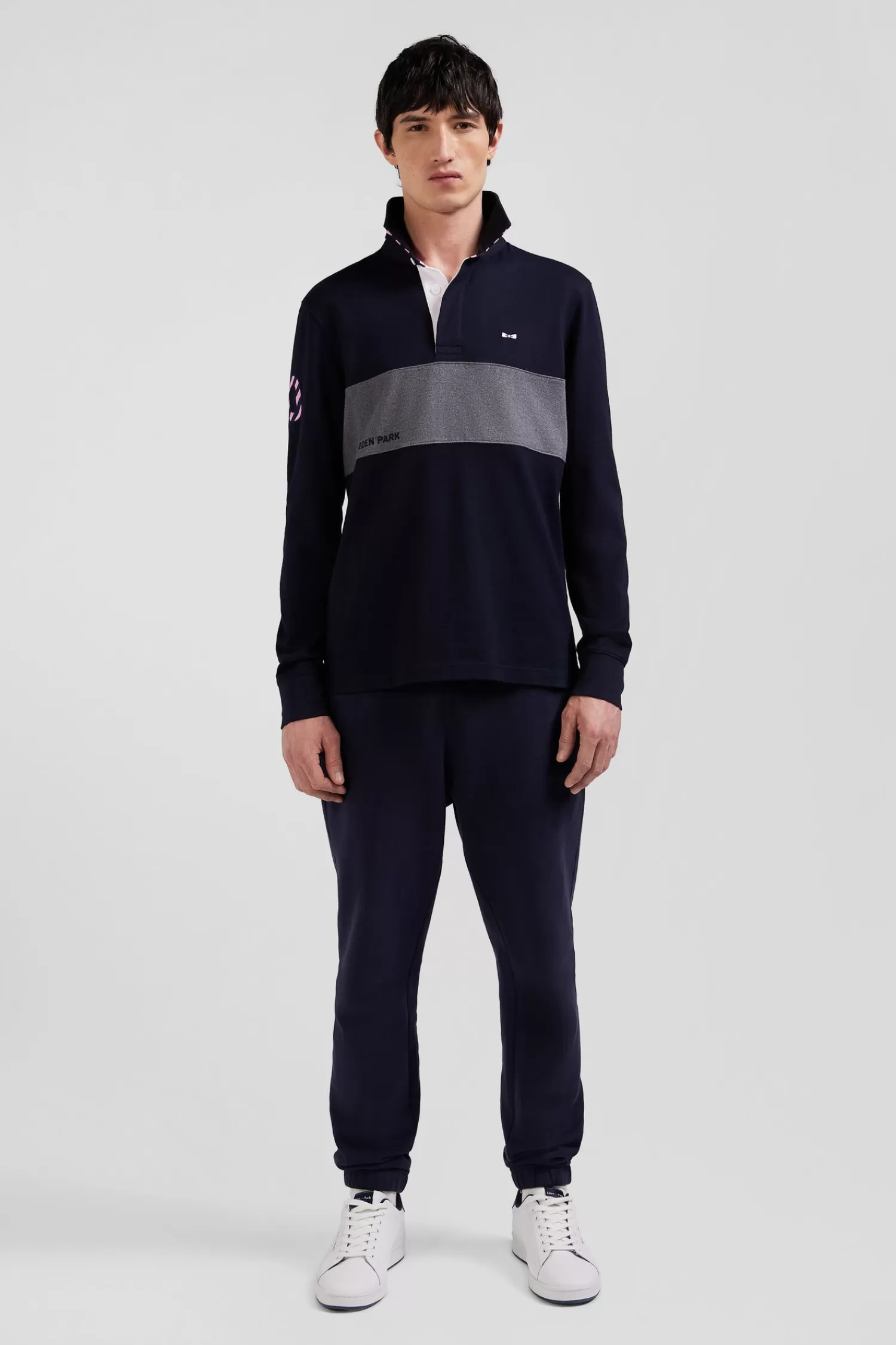 Eden Park Regular navy long-sleeved cotton rugby shirt with sleeve N°10 embroidery< Rugby Shirts