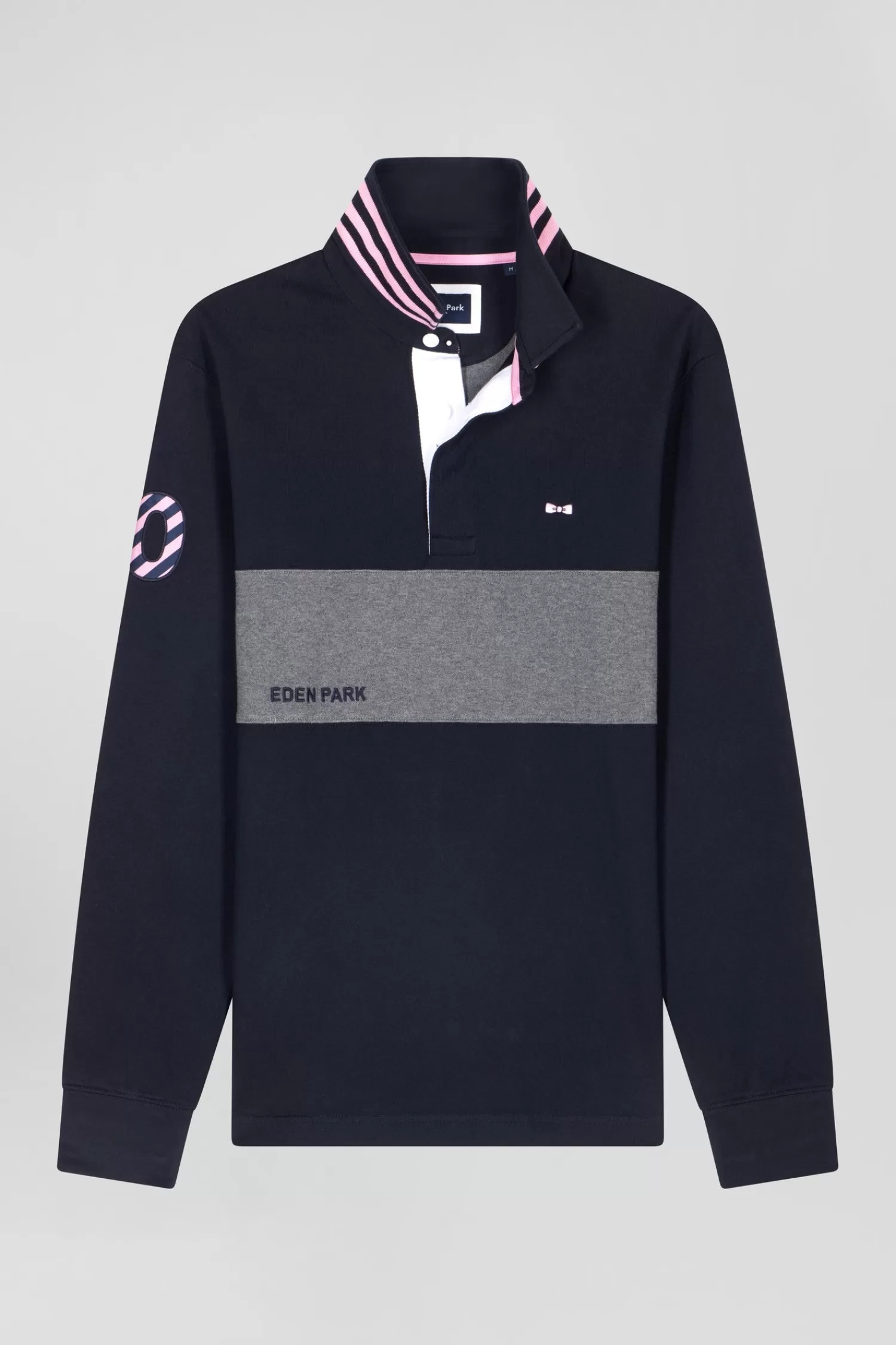 Eden Park Regular navy long-sleeved cotton rugby shirt with sleeve N°10 embroidery< Rugby Shirts