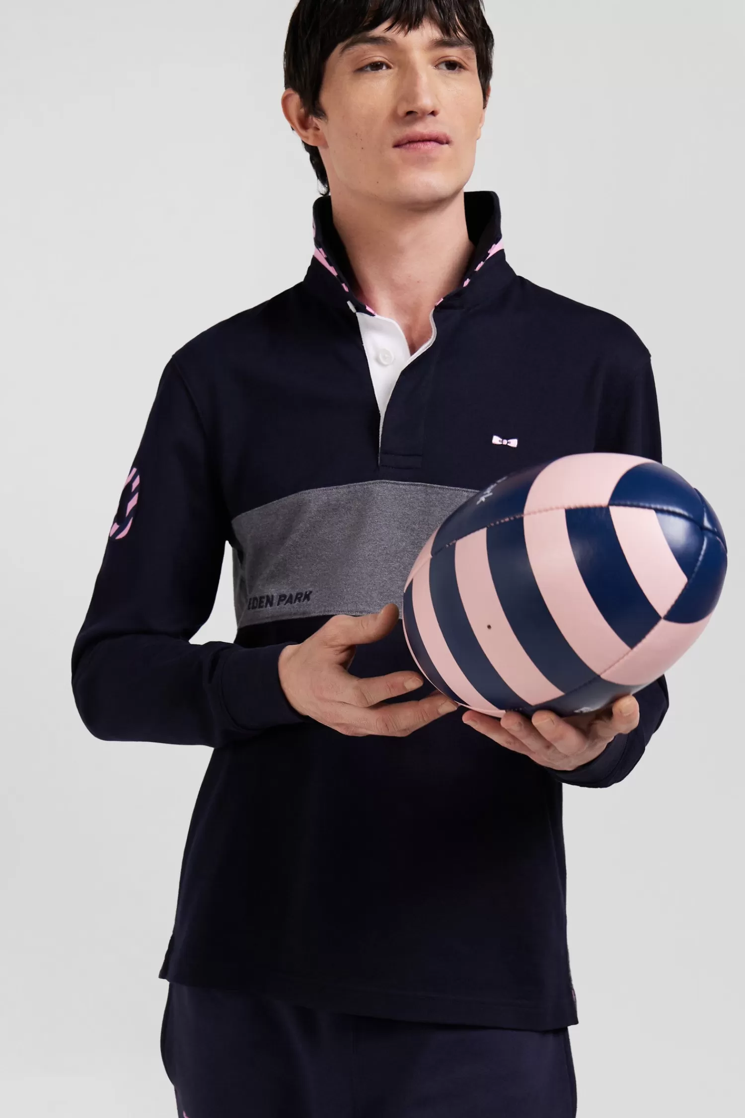 Eden Park Regular navy long-sleeved cotton rugby shirt with sleeve N°10 embroidery< Rugby Shirts