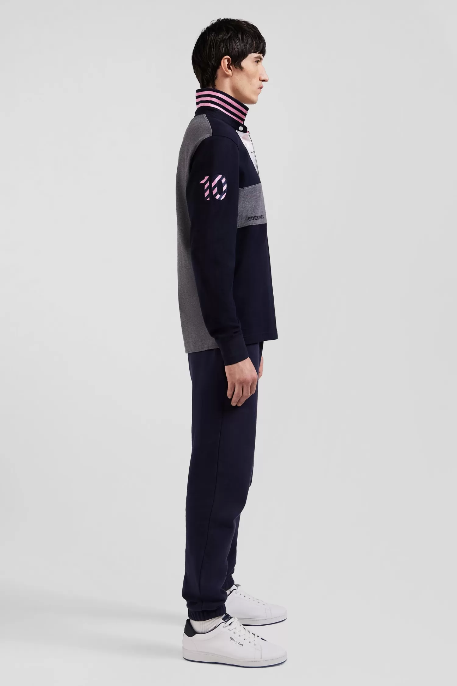 Eden Park Regular navy long-sleeved cotton rugby shirt with sleeve N°10 embroidery< Rugby Shirts