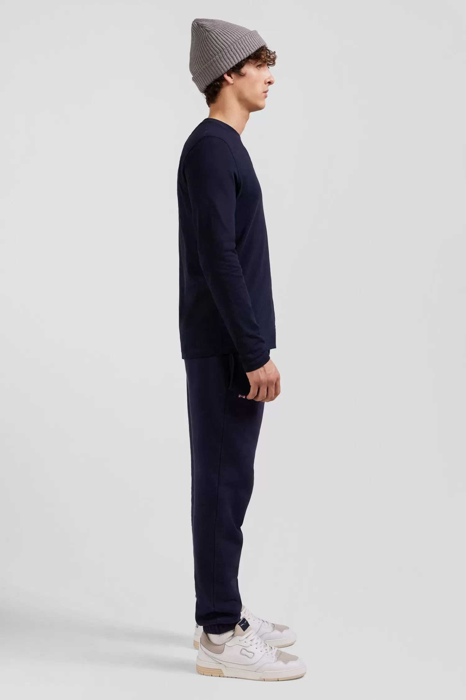 Eden Park Regular navy long-sleeved cotton T-shirt with striped bow tie embroidery< T-shirts