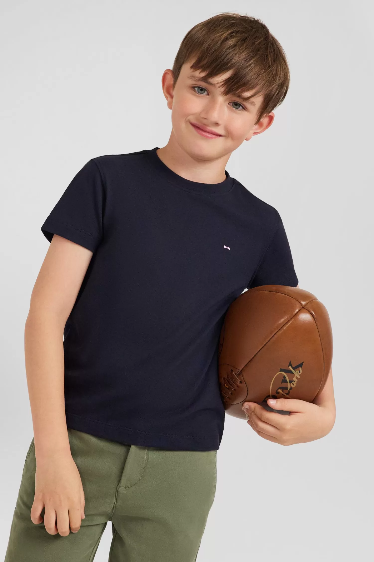 Eden Park Regular navy short-sleeved cotton T-shirt with bow tie embroidery<Kids Kids