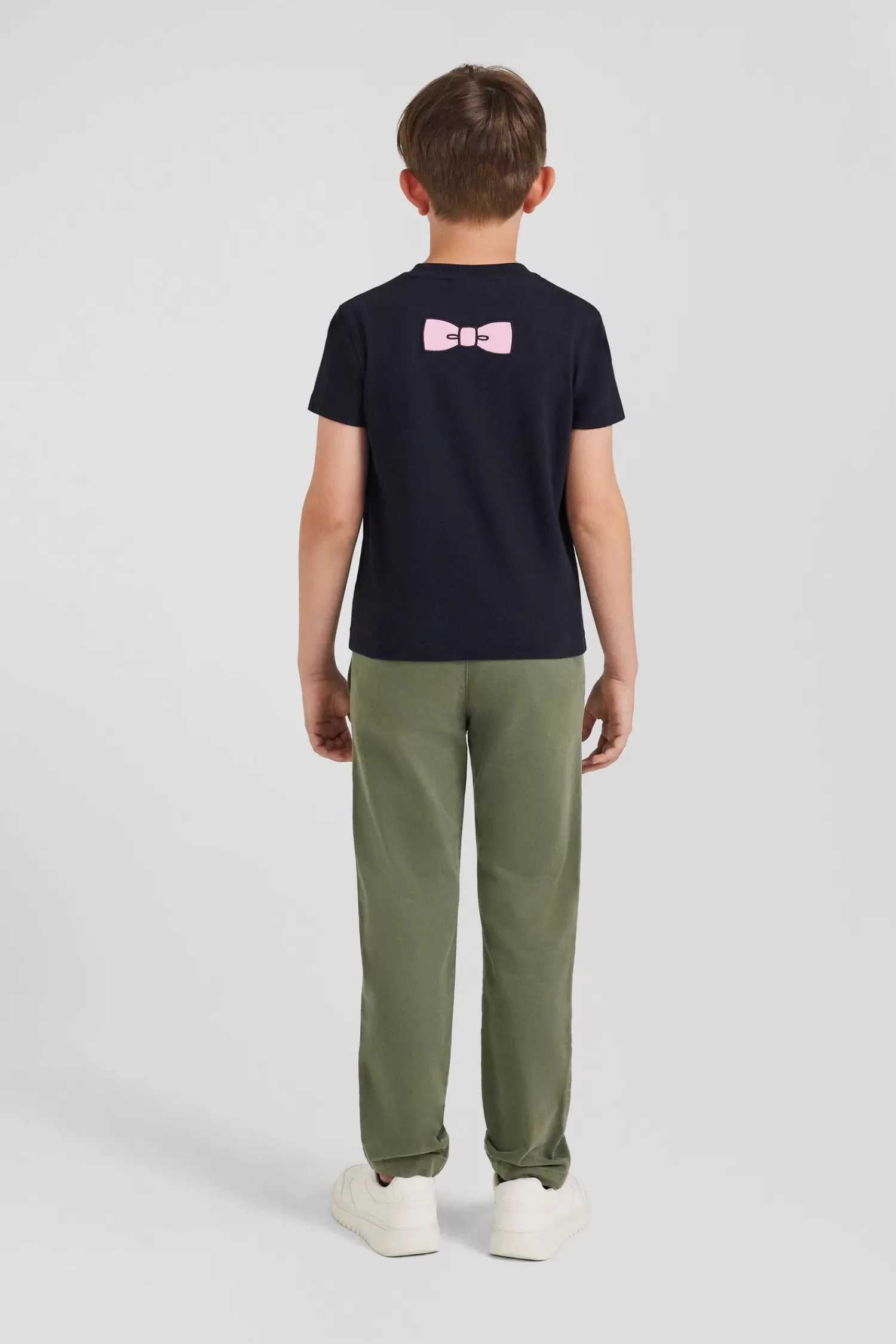 Eden Park Regular navy short-sleeved cotton T-shirt with bow tie embroidery<Kids Kids