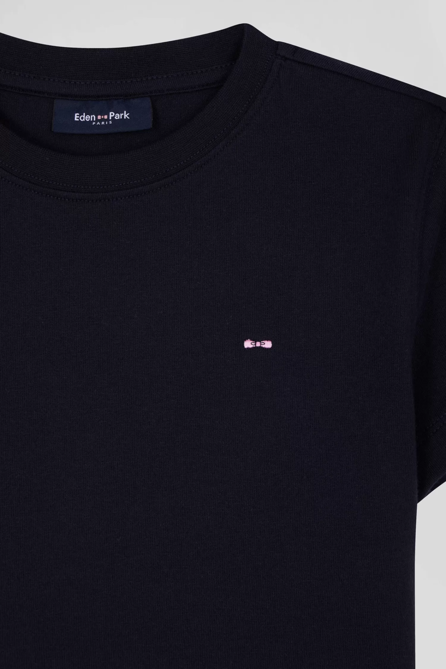 Eden Park Regular navy short-sleeved cotton T-shirt with bow tie embroidery<Kids Kids