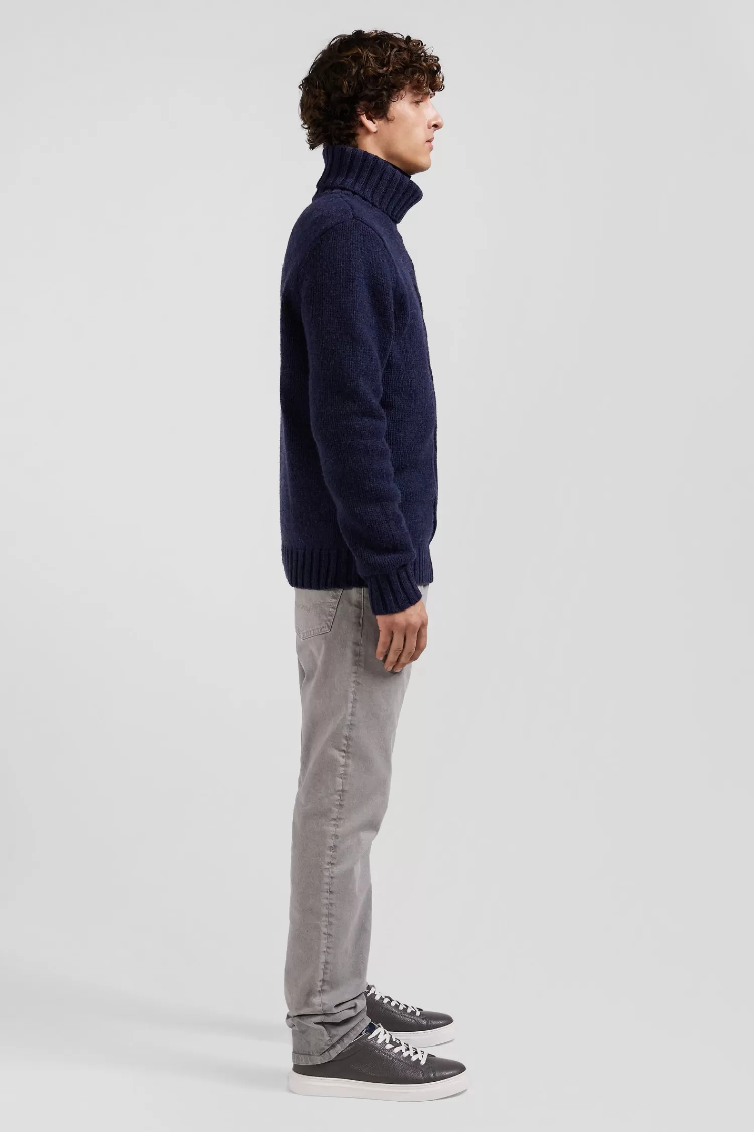 Eden Park Regular navy virgin wool and recycled polyamide turtleneck jumper with 3D knitting< Sweaters
