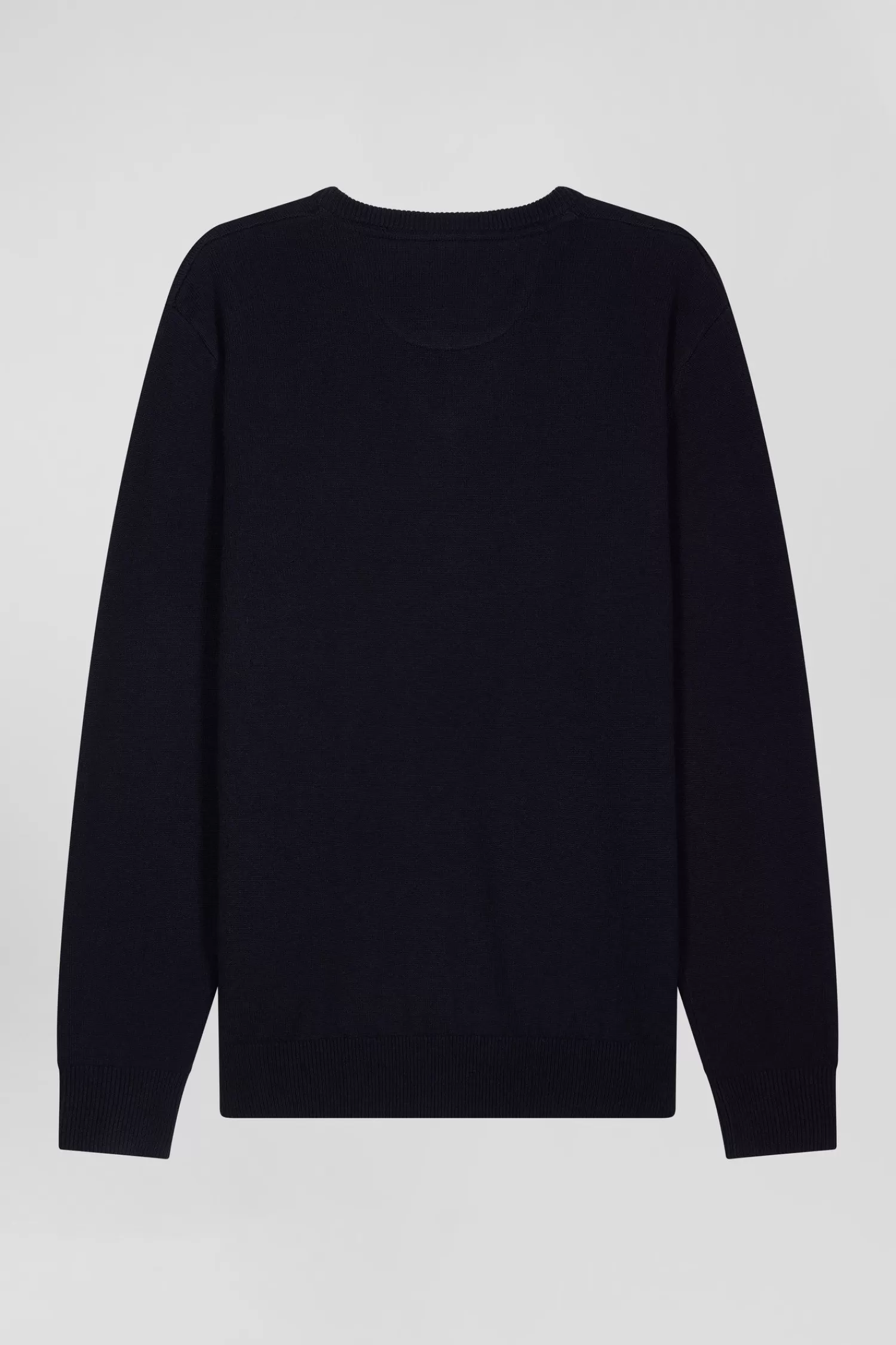 Eden Park Regular navy wool and cotton V-neck jumper with striped details< Sweaters