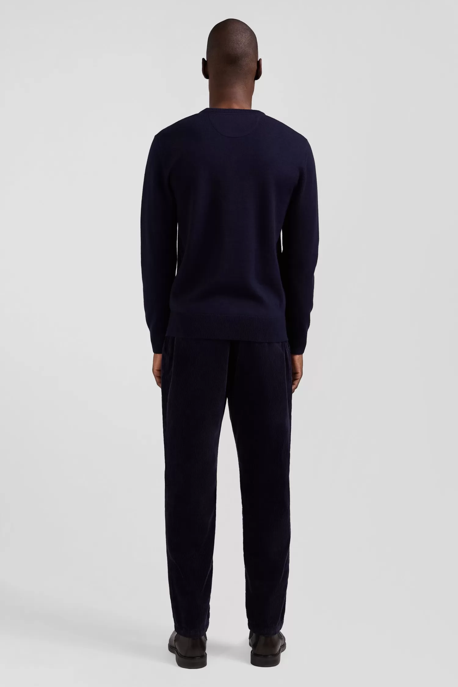 Eden Park Regular navy wool and cotton V-neck jumper with striped details< Sweaters