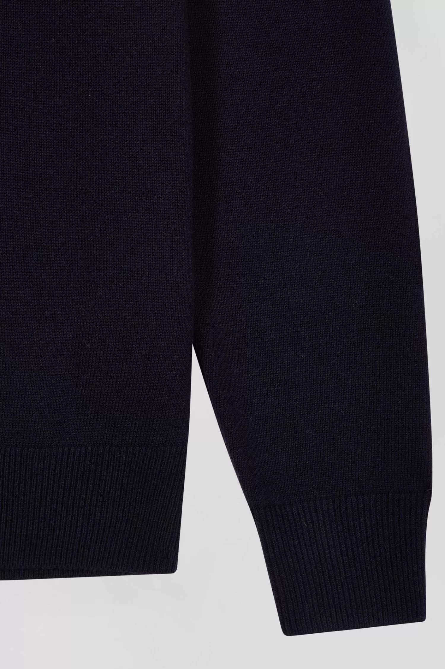 Eden Park Regular navy wool and cotton V-neck jumper with striped details< Sweaters