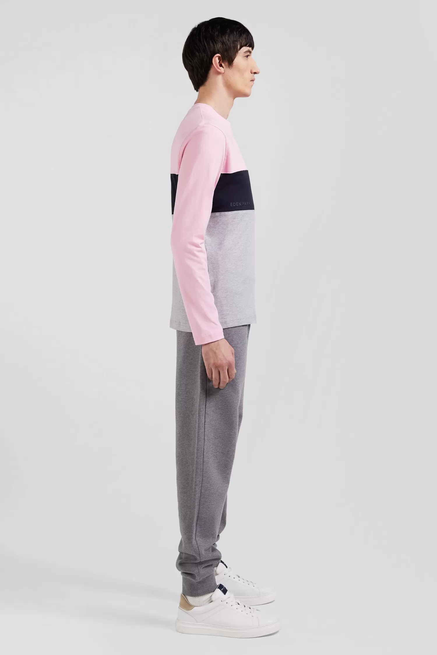 Eden Park Regular pink colorblock long-sleeved cotton T-shirt< T-shirts
