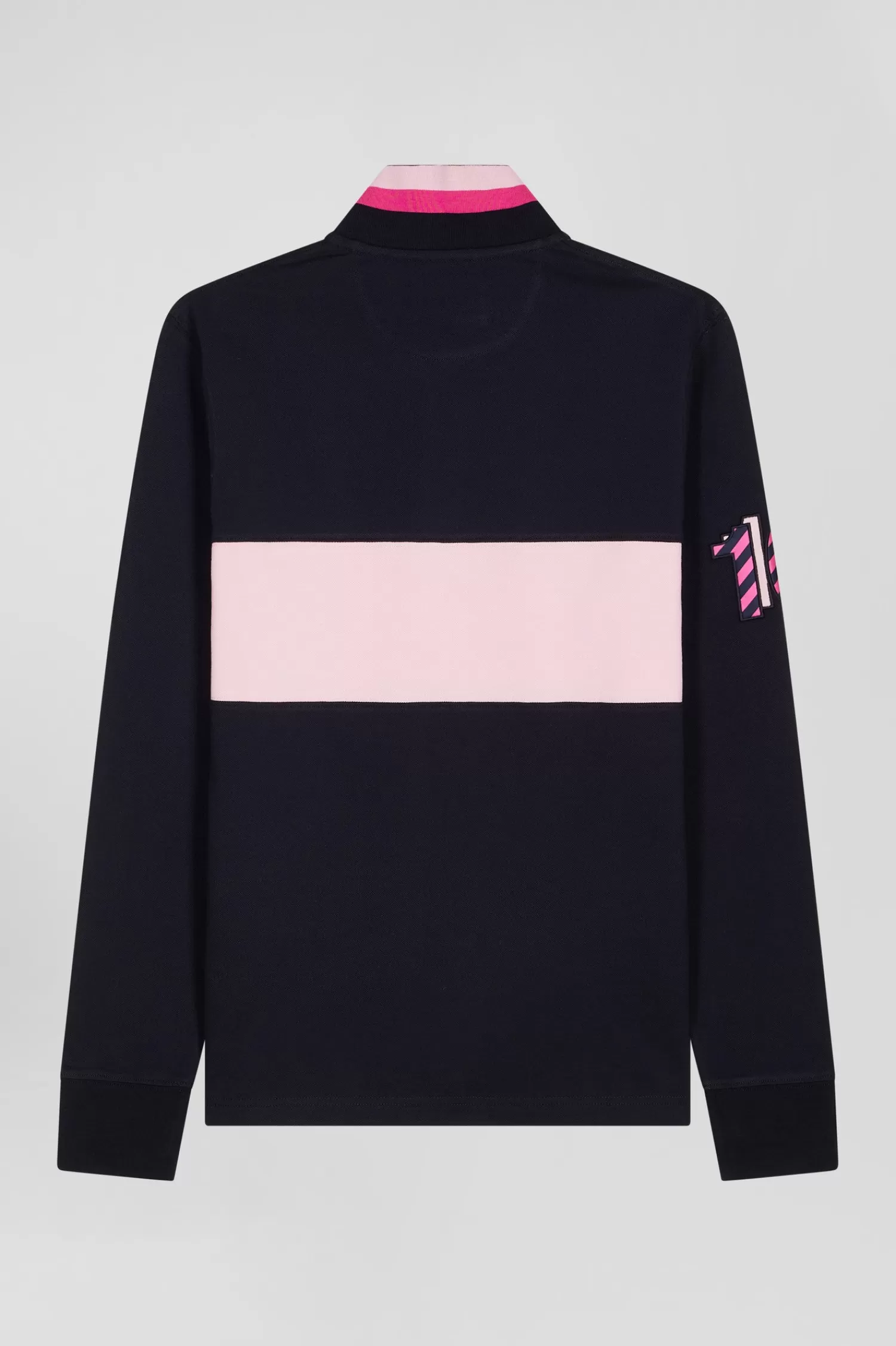 Eden Park Regular pink long-sleeved cotton piqué polo shirt with sleeve embroidery< Polos