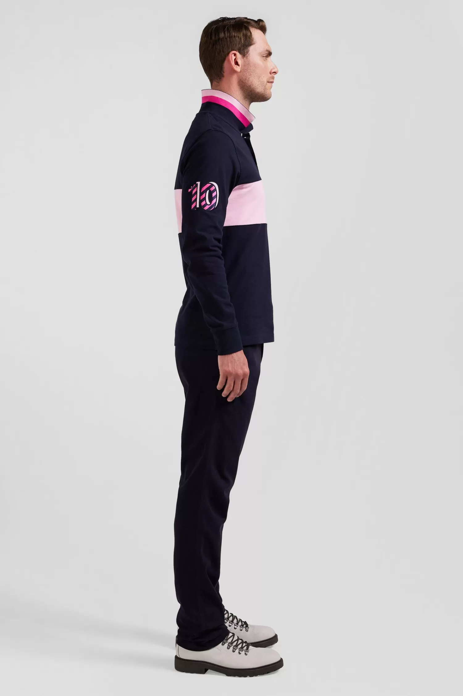 Eden Park Regular pink long-sleeved cotton piqué polo shirt with sleeve embroidery< Polos
