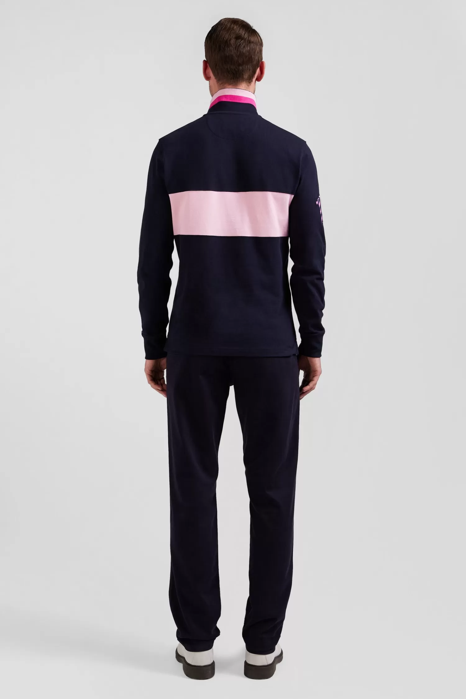 Eden Park Regular pink long-sleeved cotton piqué polo shirt with sleeve embroidery< Polos