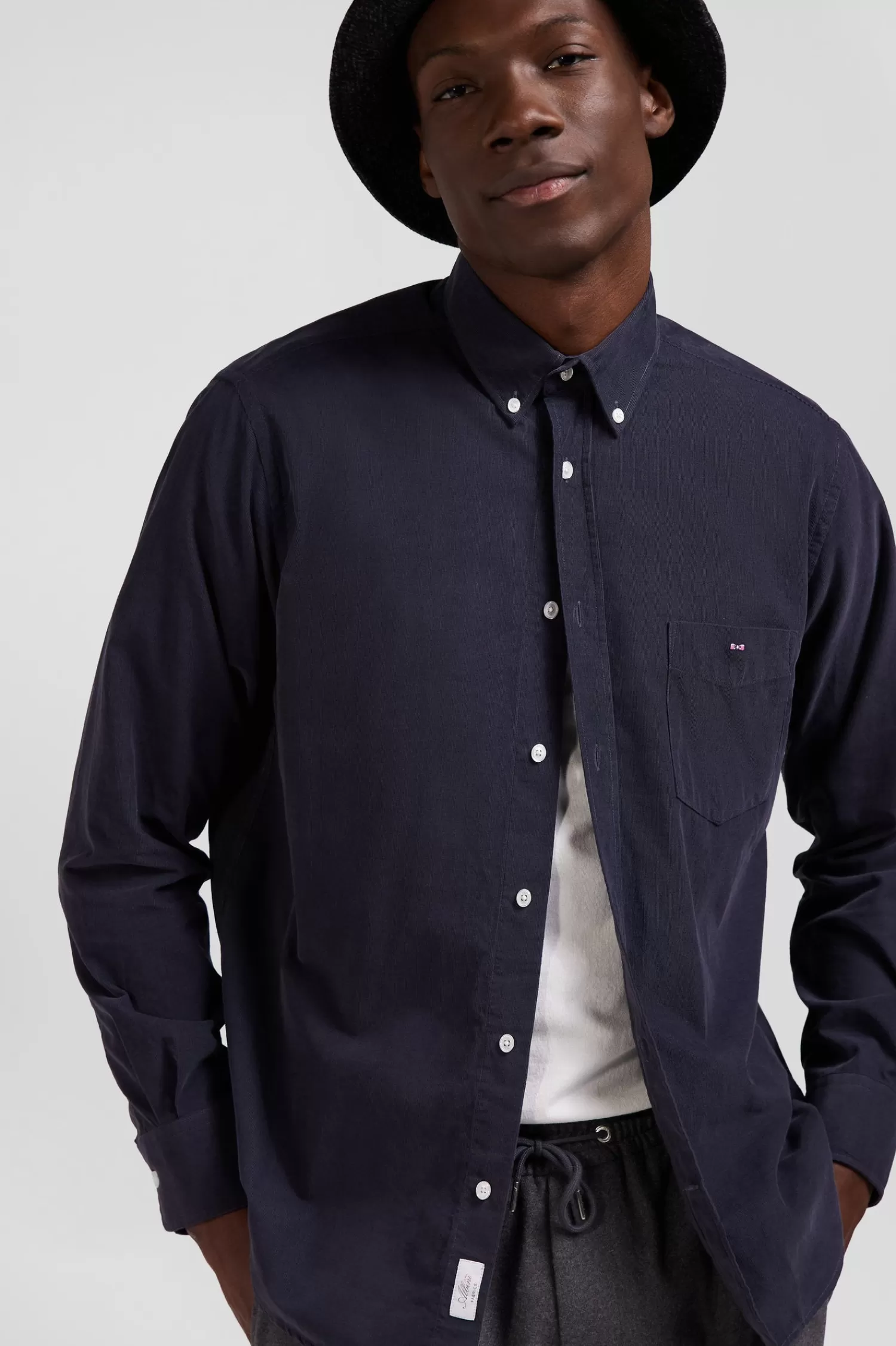 Eden Park Regular plain anthracite grey cotton shirt with button-down collar and chest pocket< Shirts