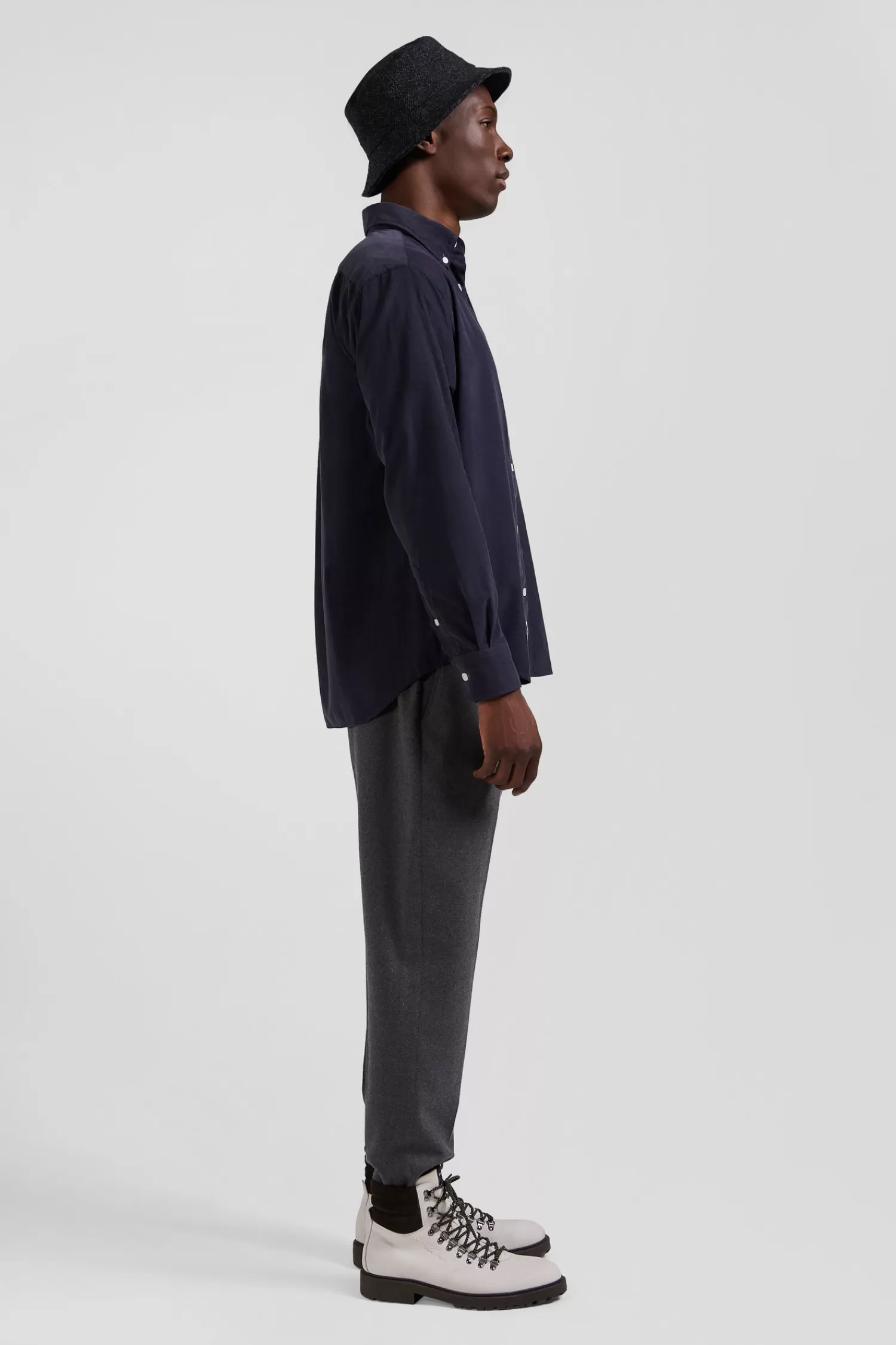 Eden Park Regular plain anthracite grey cotton shirt with button-down collar and chest pocket< Shirts