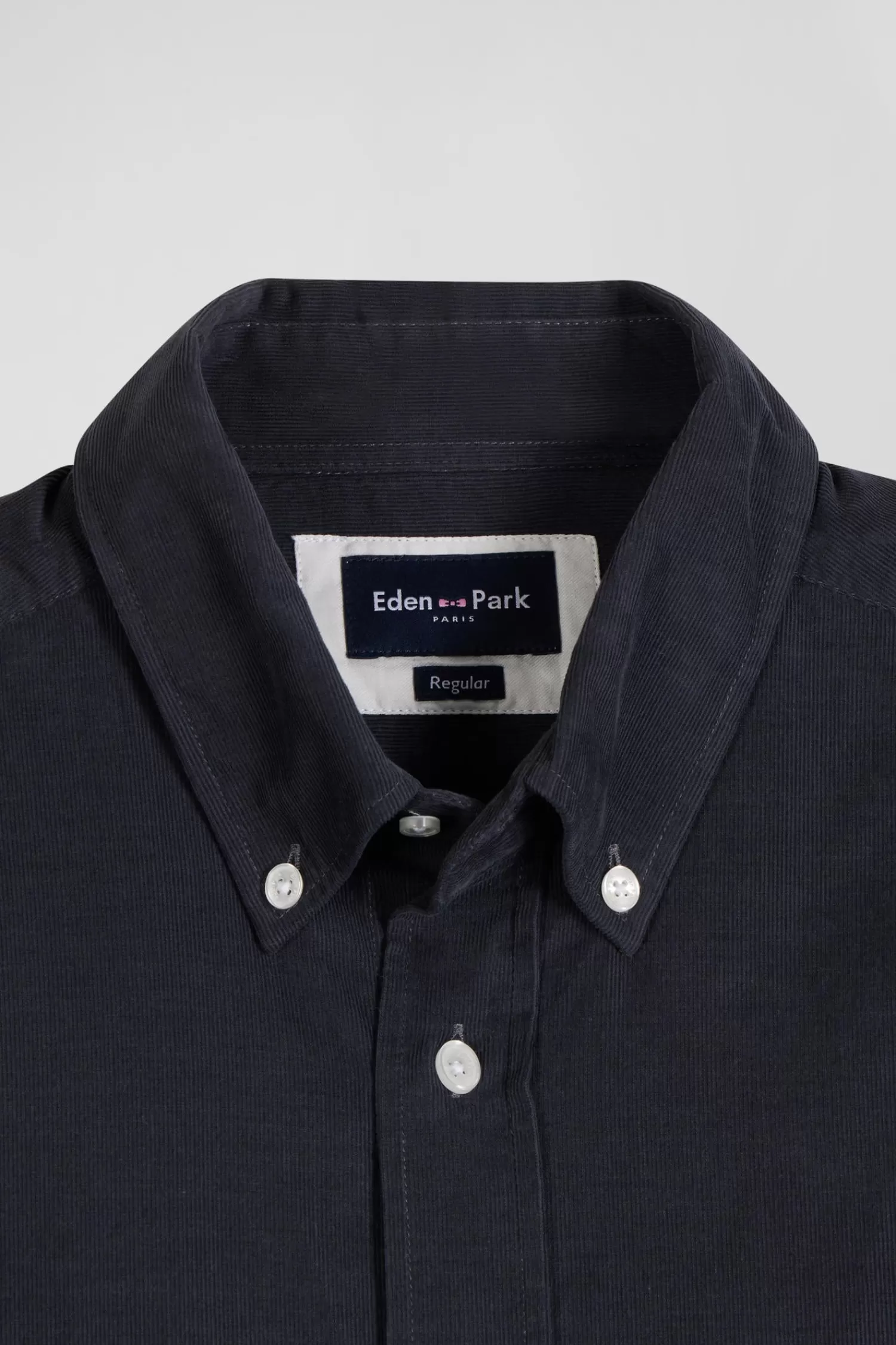 Eden Park Regular plain anthracite grey cotton shirt with button-down collar and chest pocket< Shirts