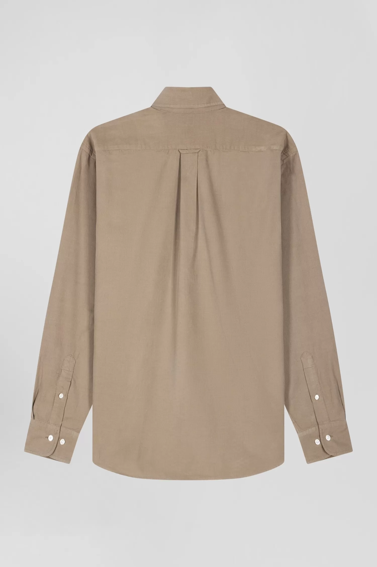 Eden Park Regular plain beige cotton shirt with button-down collar and chest pocket< Shirts
