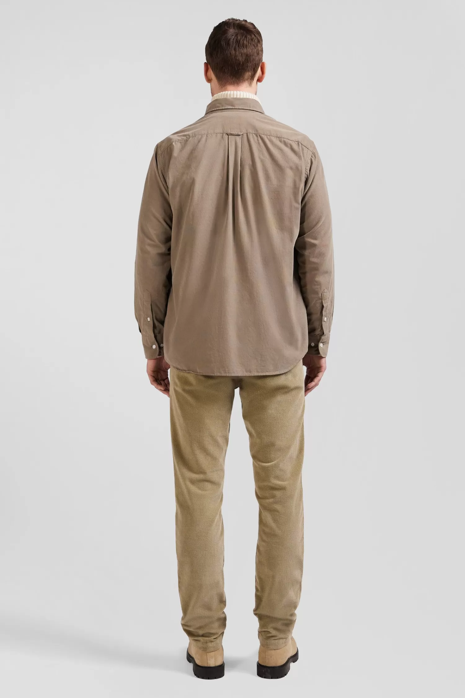 Eden Park Regular plain beige cotton shirt with button-down collar and chest pocket< Shirts