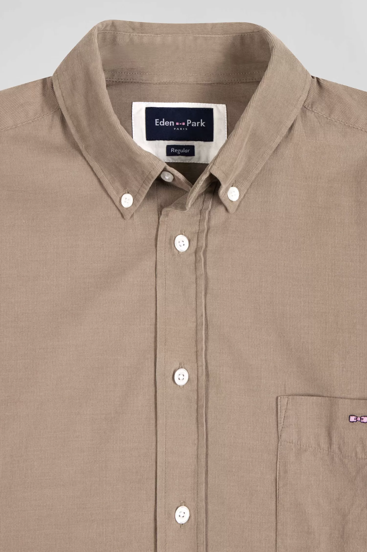 Eden Park Regular plain beige cotton shirt with button-down collar and chest pocket< Shirts