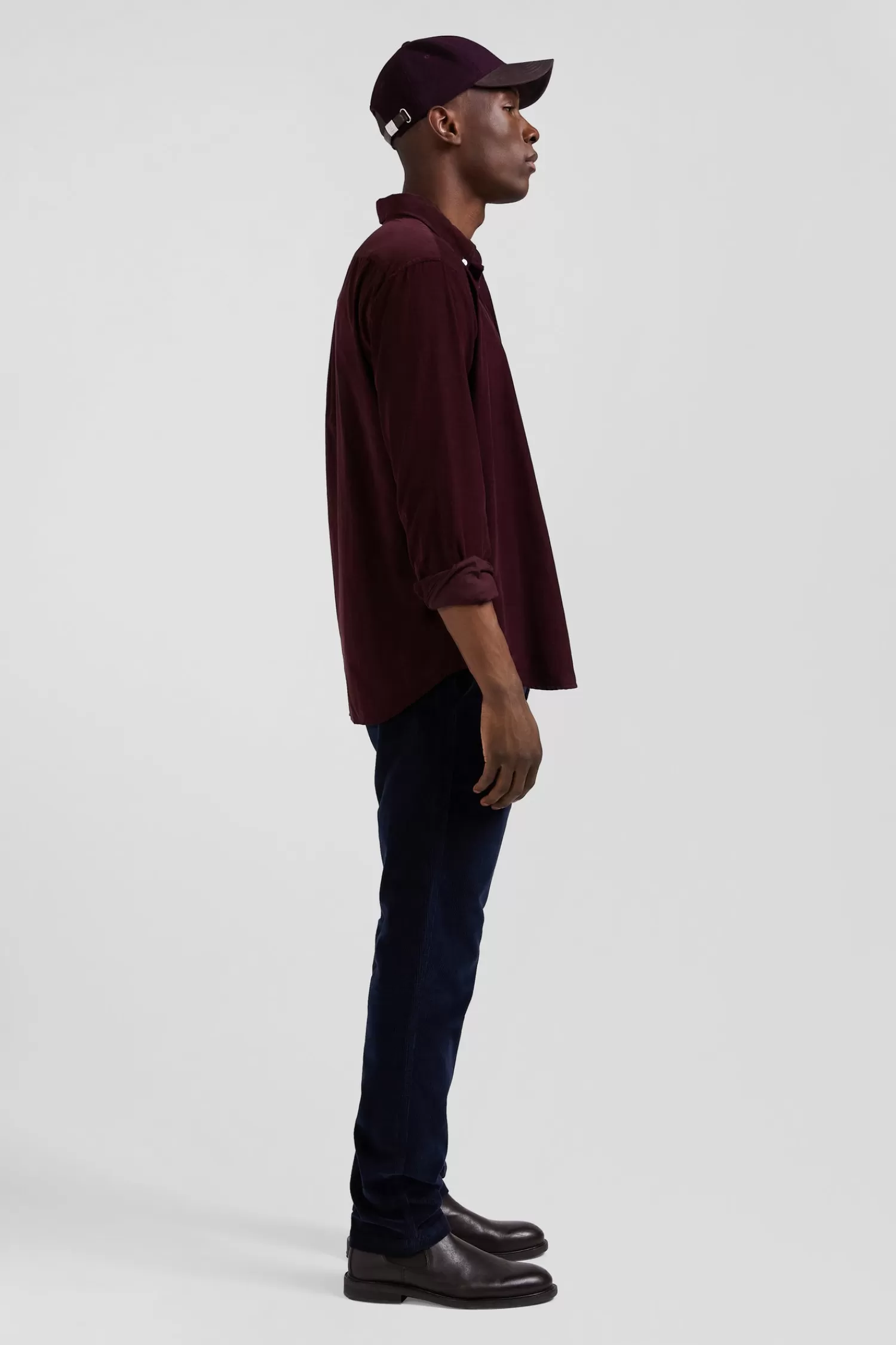 Eden Park Regular plain burgundy cotton shirt with button-down collar and chest pocket< Shirts