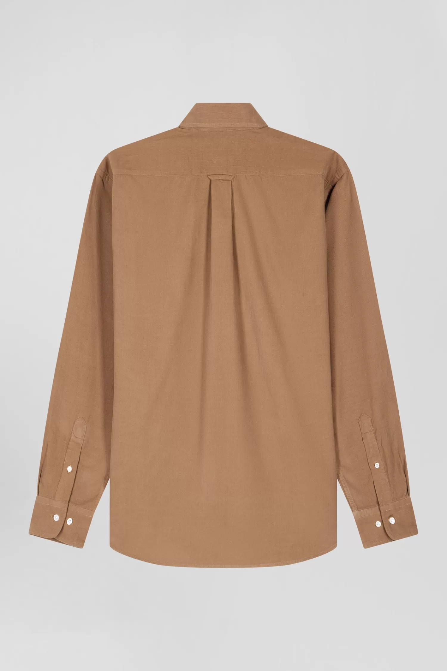 Eden Park Regular plain camel cotton shirt with button-down collar and chest pocket< Shirts
