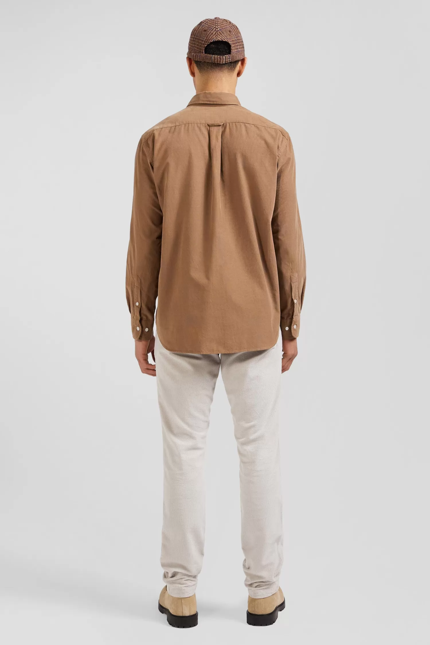 Eden Park Regular plain camel cotton shirt with button-down collar and chest pocket< Shirts
