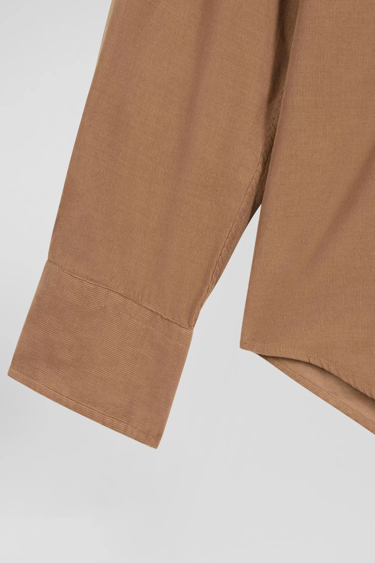 Eden Park Regular plain camel cotton shirt with button-down collar and chest pocket< Shirts