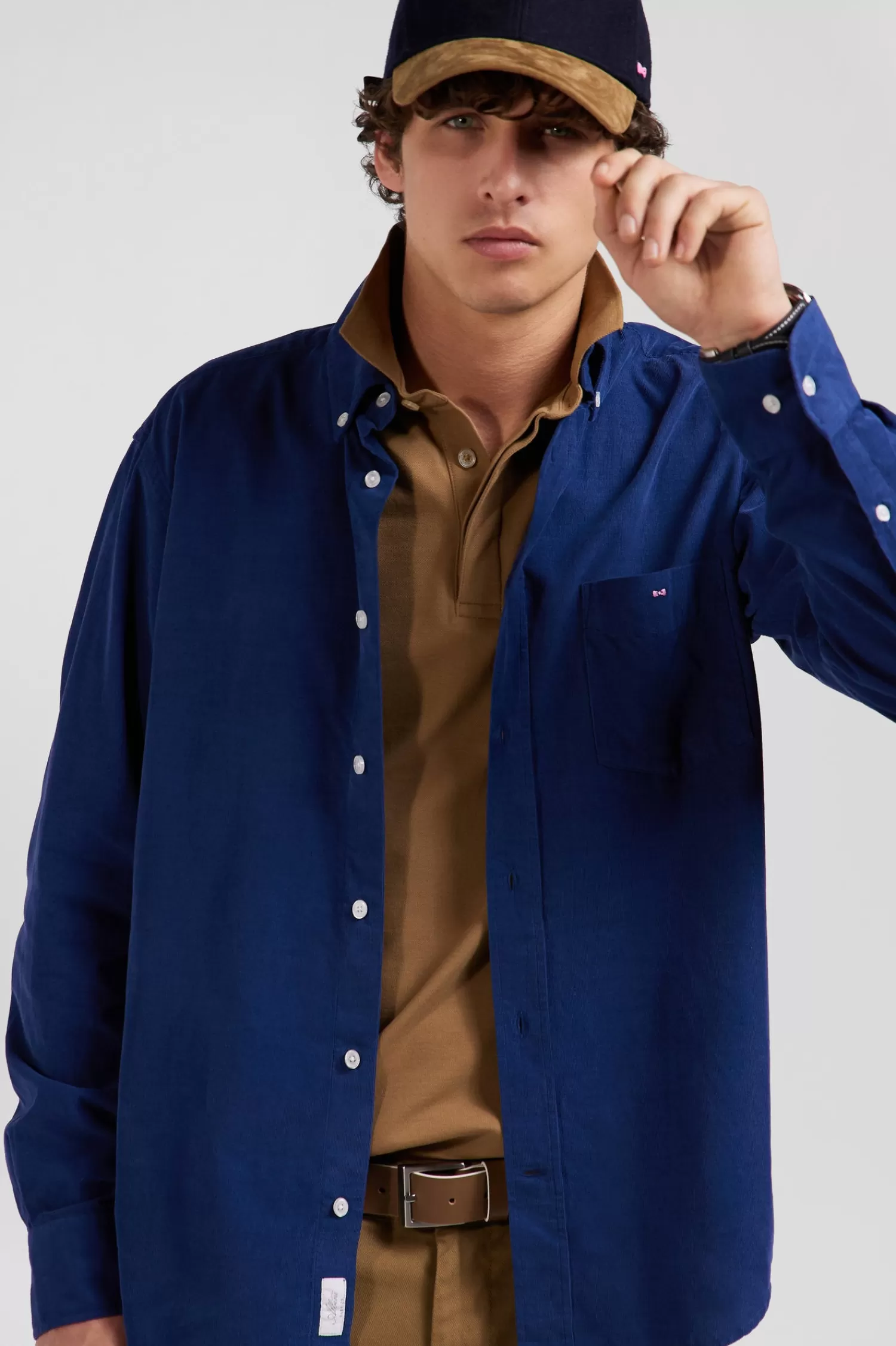Eden Park Regular plain indigo blue cotton shirt with button-down collar and chest pocket< Shirts