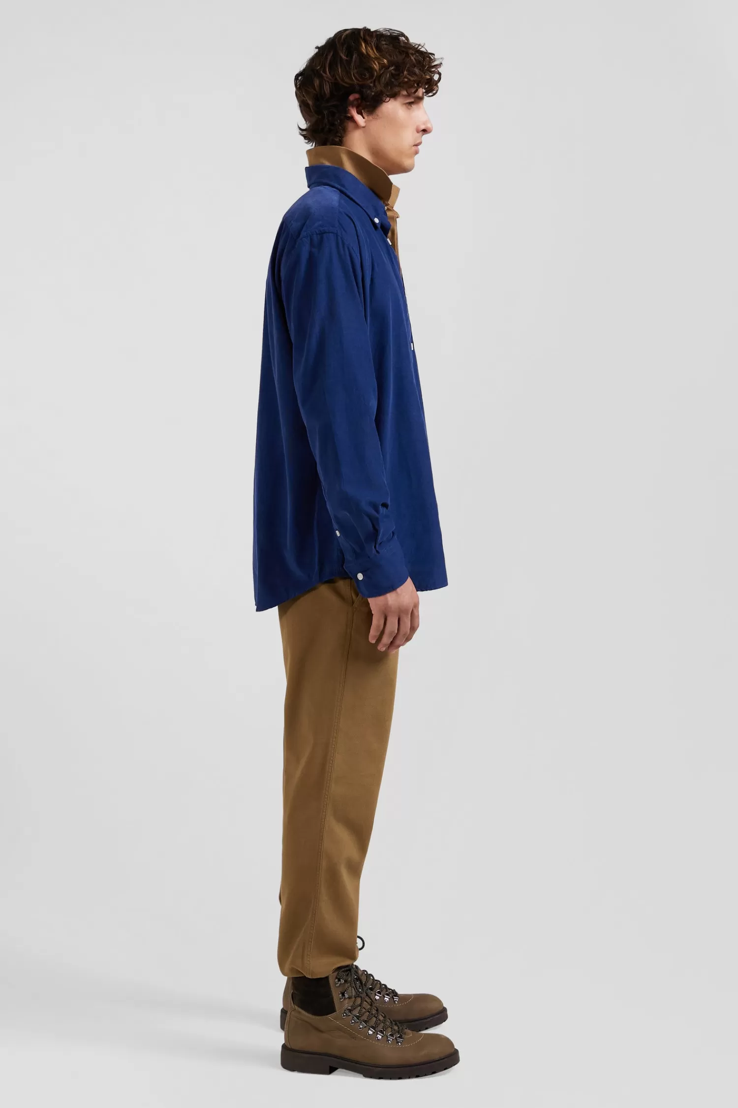 Eden Park Regular plain indigo blue cotton shirt with button-down collar and chest pocket< Shirts