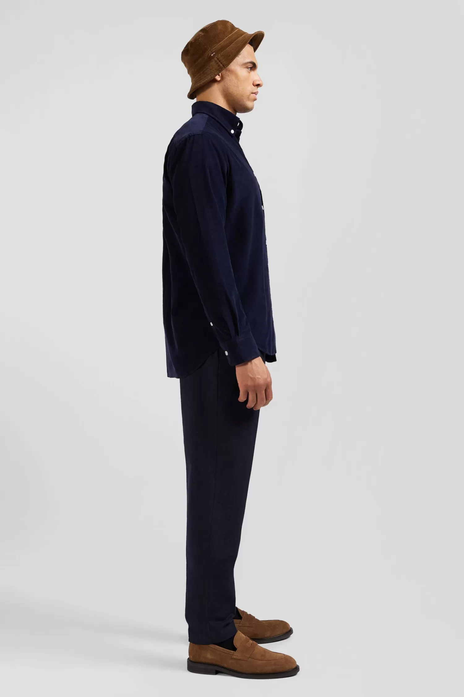 Eden Park Regular plain navy blue cotton shirt with button-down collar and chest pocket< Shirts