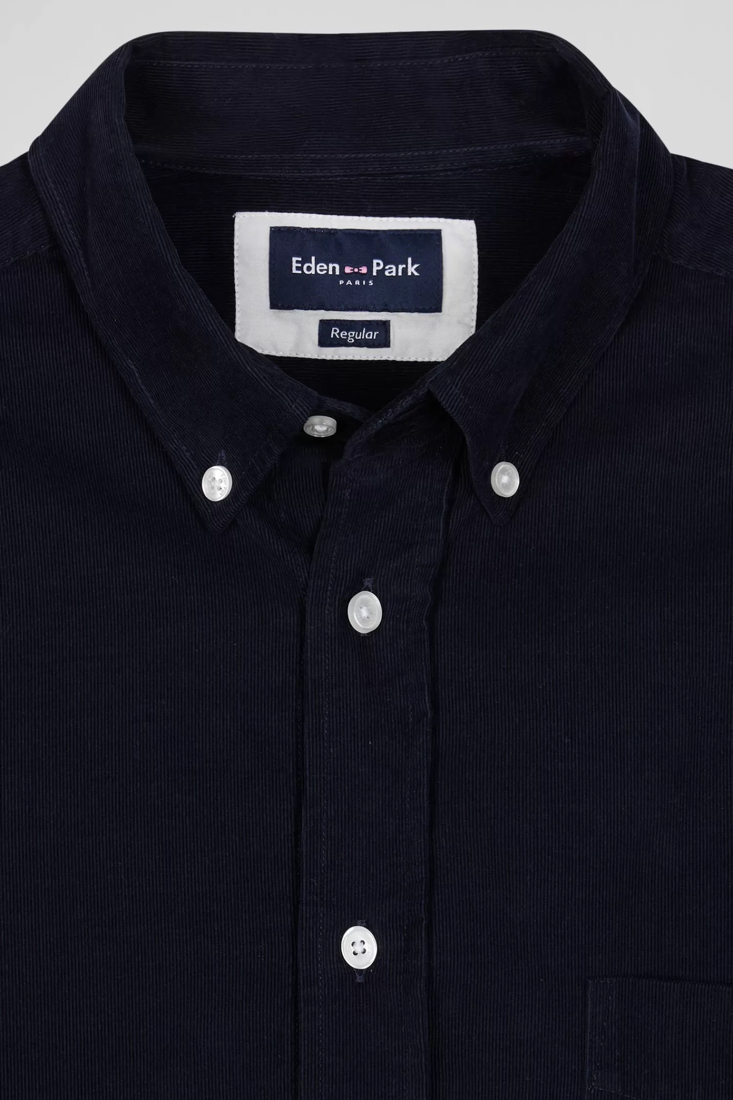 Eden Park Regular plain navy blue cotton shirt with button-down collar and chest pocket< Shirts