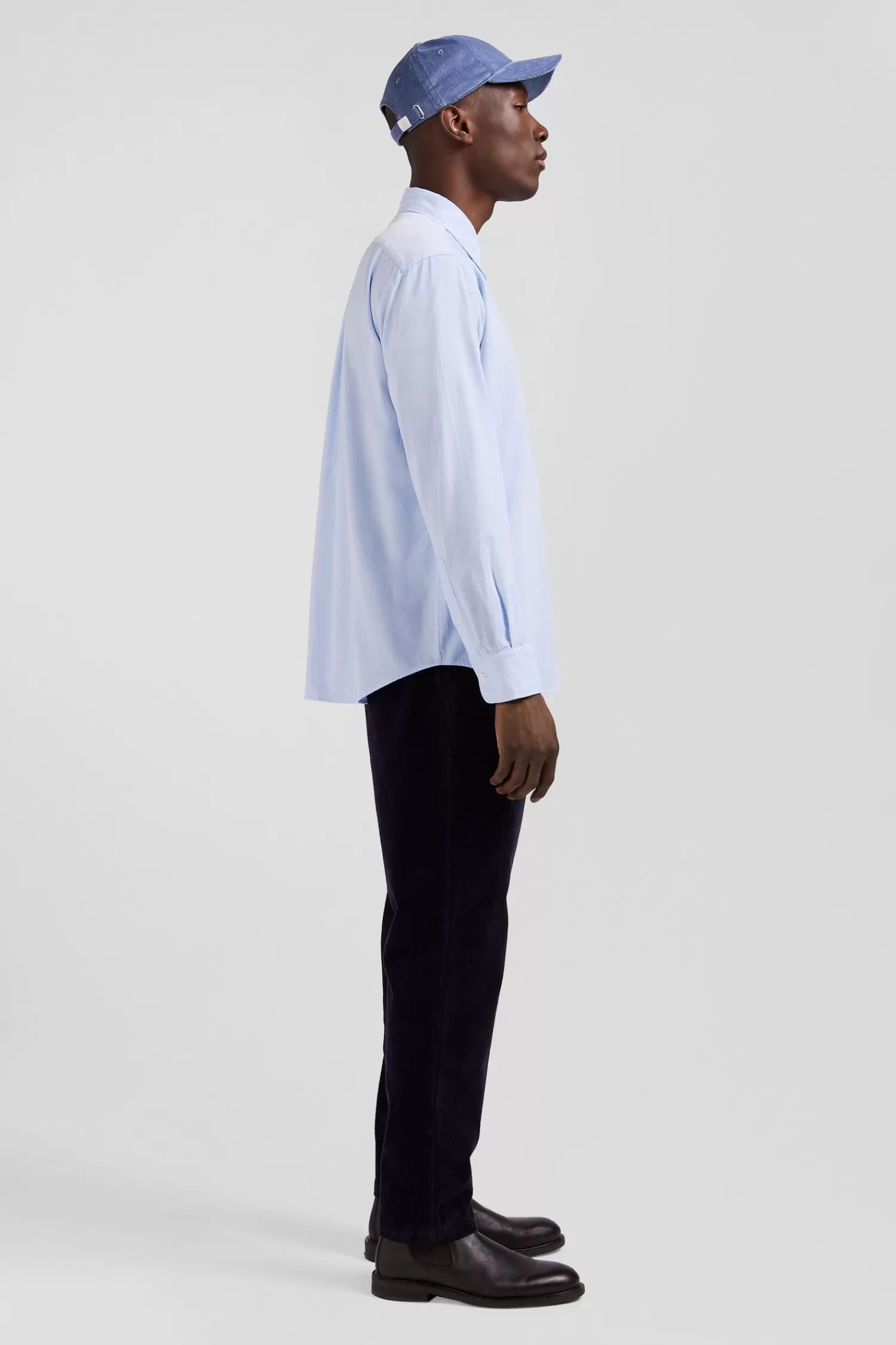 Eden Park Regular plain sky blue cotton shirt with button-down collar and chest pocket< Shirts