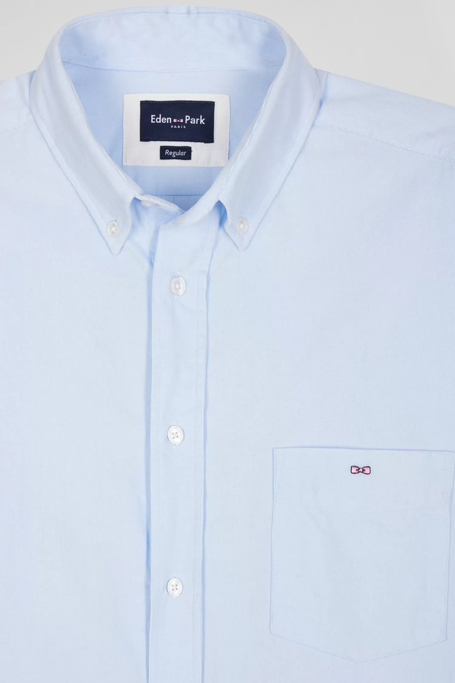 Eden Park Regular plain sky blue cotton shirt with button-down collar and chest pocket< Shirts