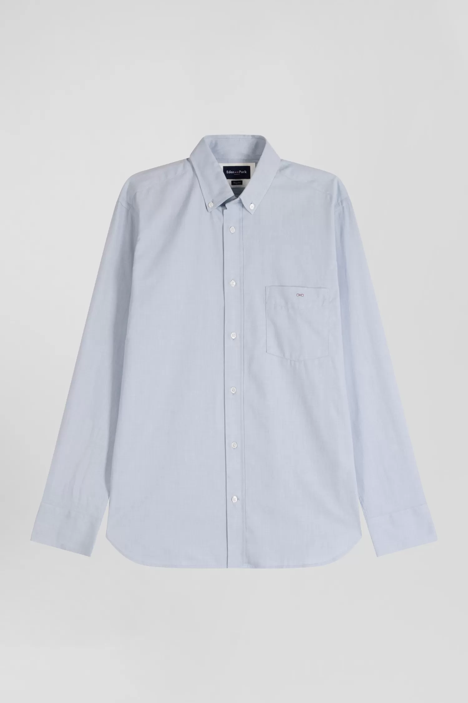 Eden Park Regular plain sky blue cotton twill shirt with button-down collar< Shirts