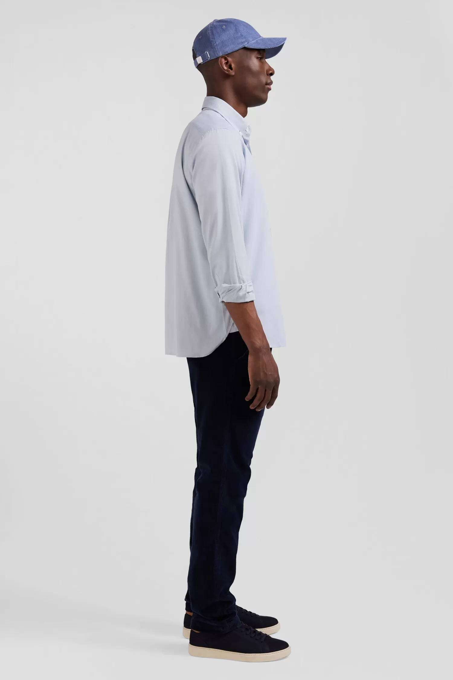Eden Park Regular plain sky blue cotton twill shirt with button-down collar< Shirts