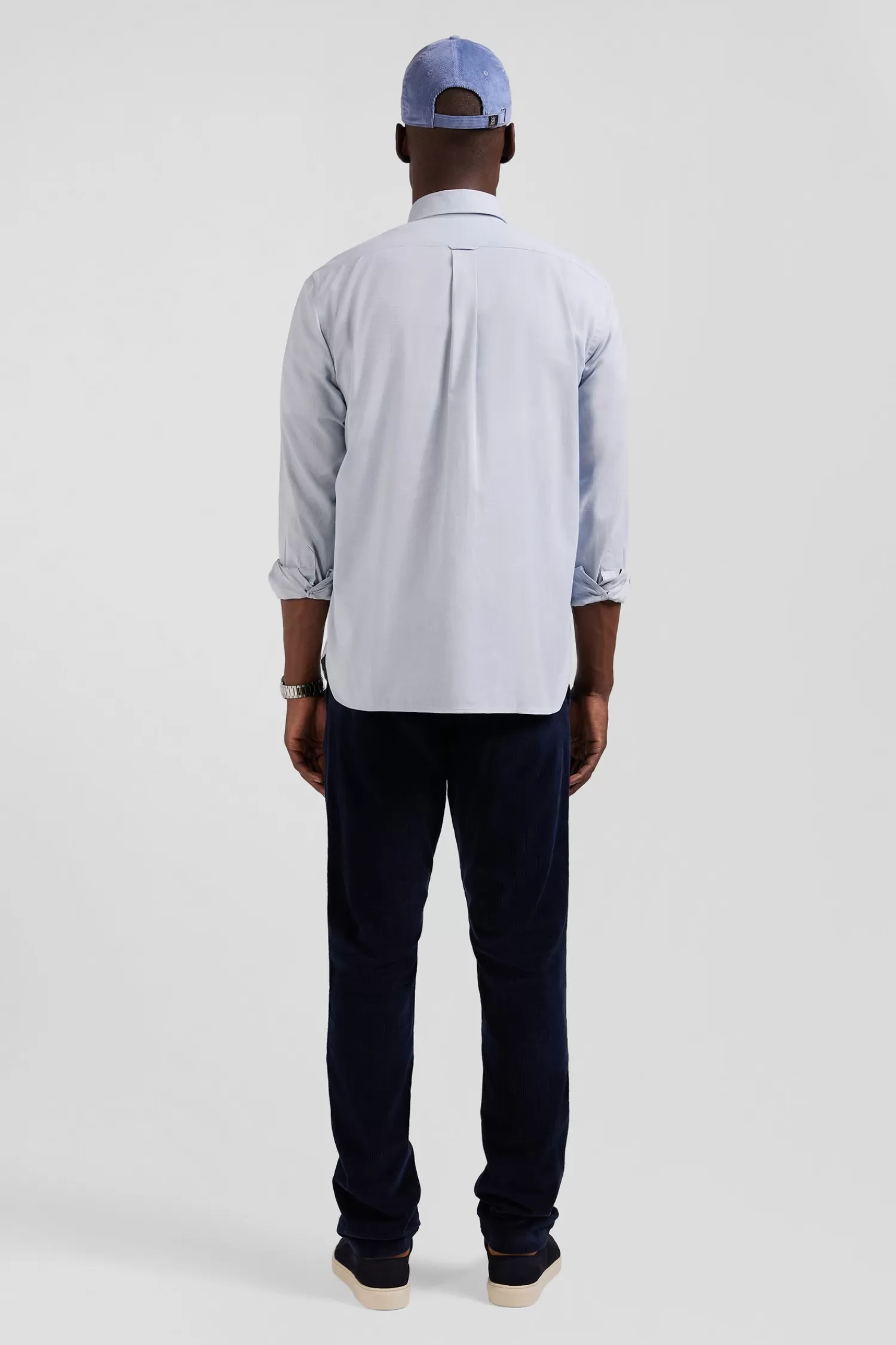 Eden Park Regular plain sky blue cotton twill shirt with button-down collar< Shirts