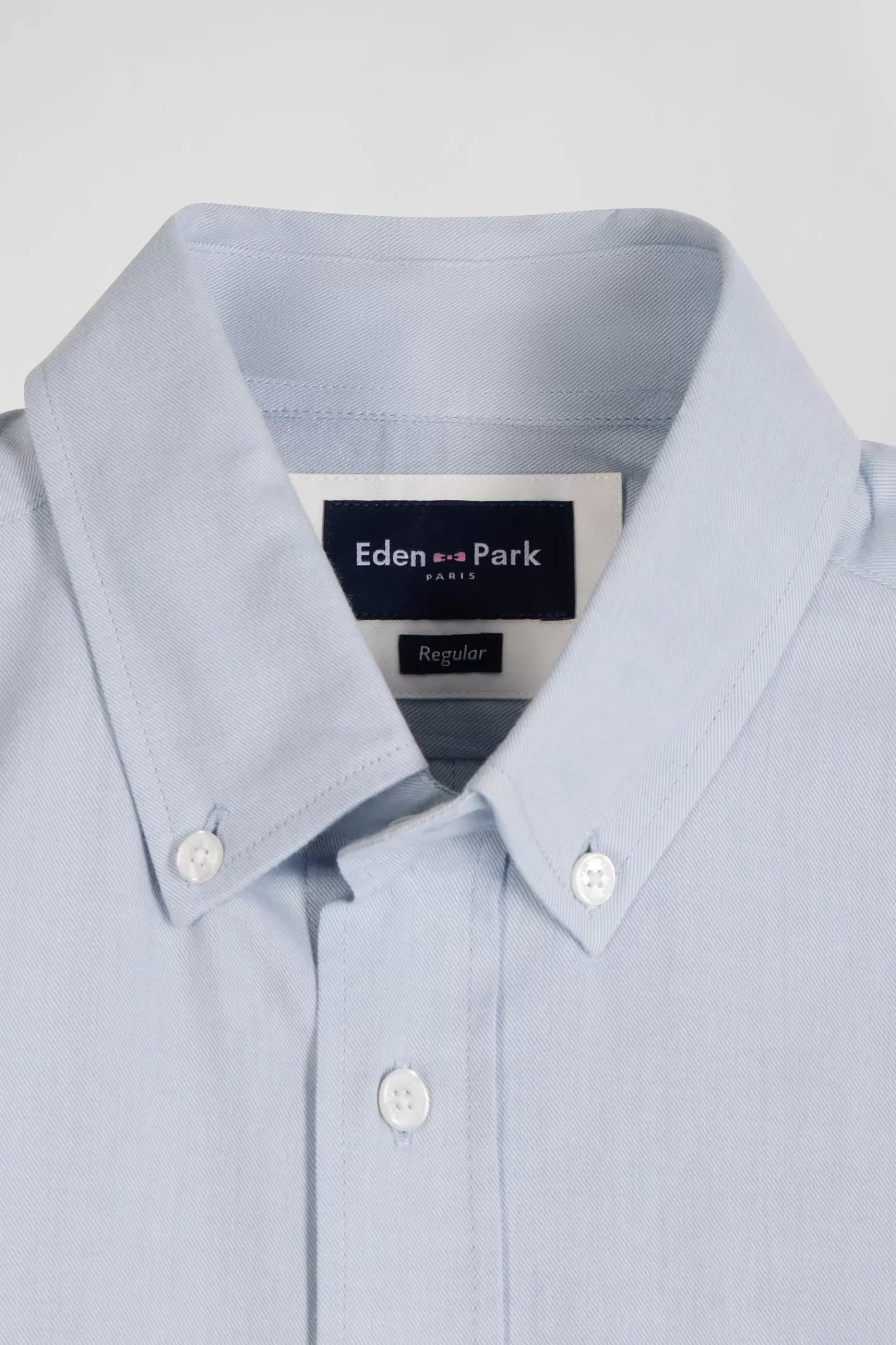 Eden Park Regular plain sky blue cotton twill shirt with button-down collar< Shirts