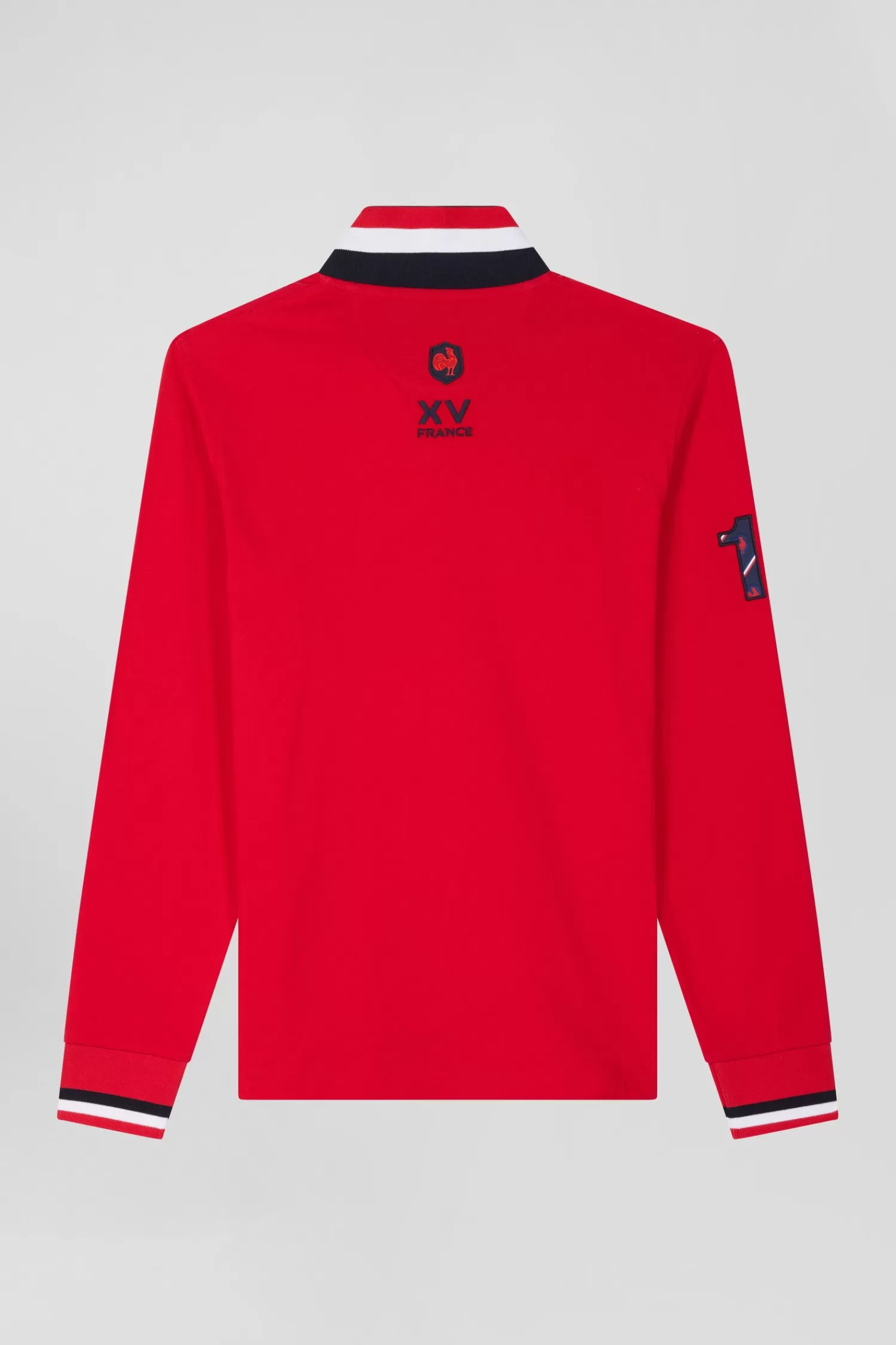 Eden Park Regular red long-sleeved cotton piqué polo shirt with XV de France embroidery< Polos