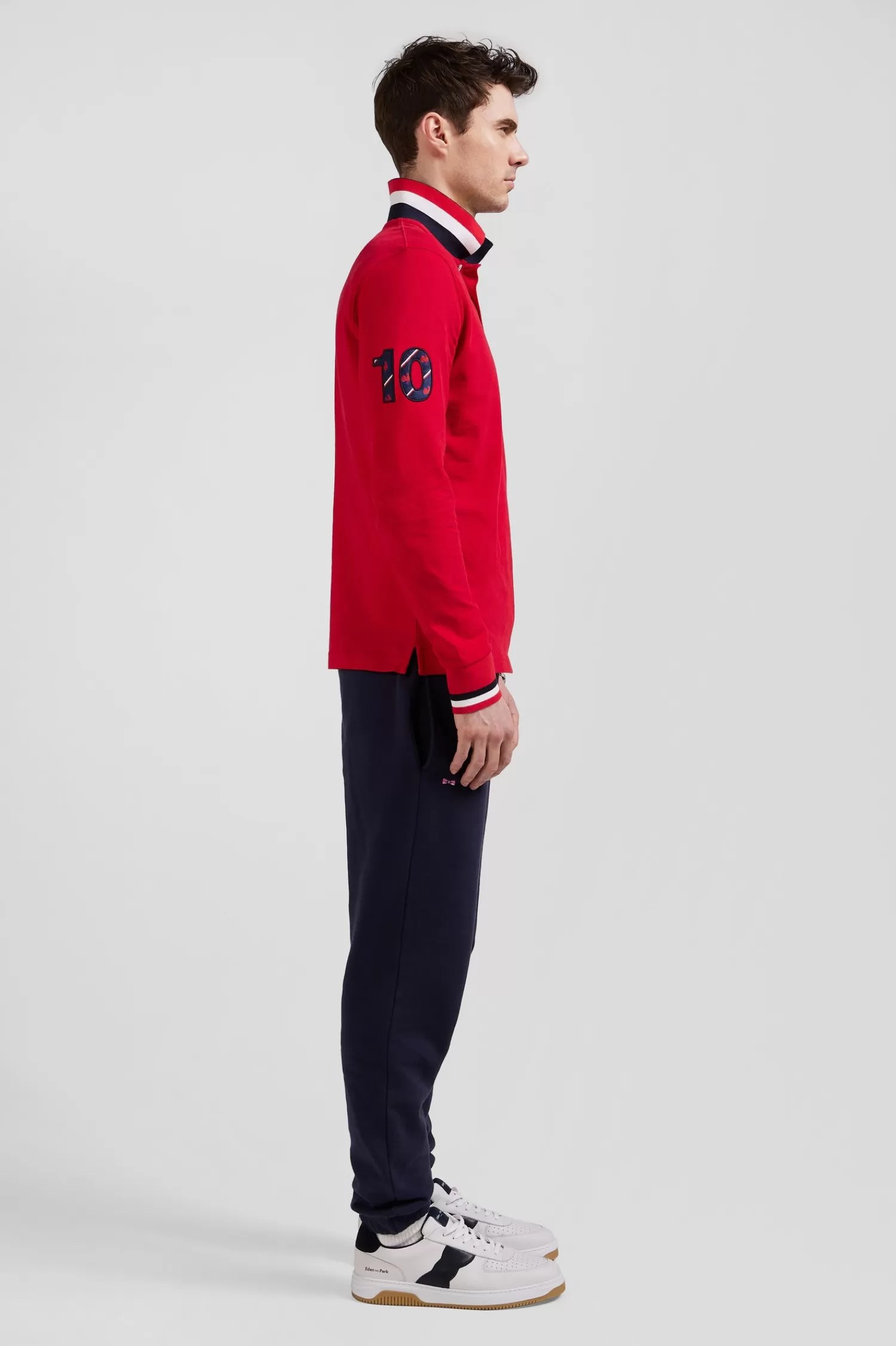 Eden Park Regular red long-sleeved cotton piqué polo shirt with XV de France embroidery< Polos