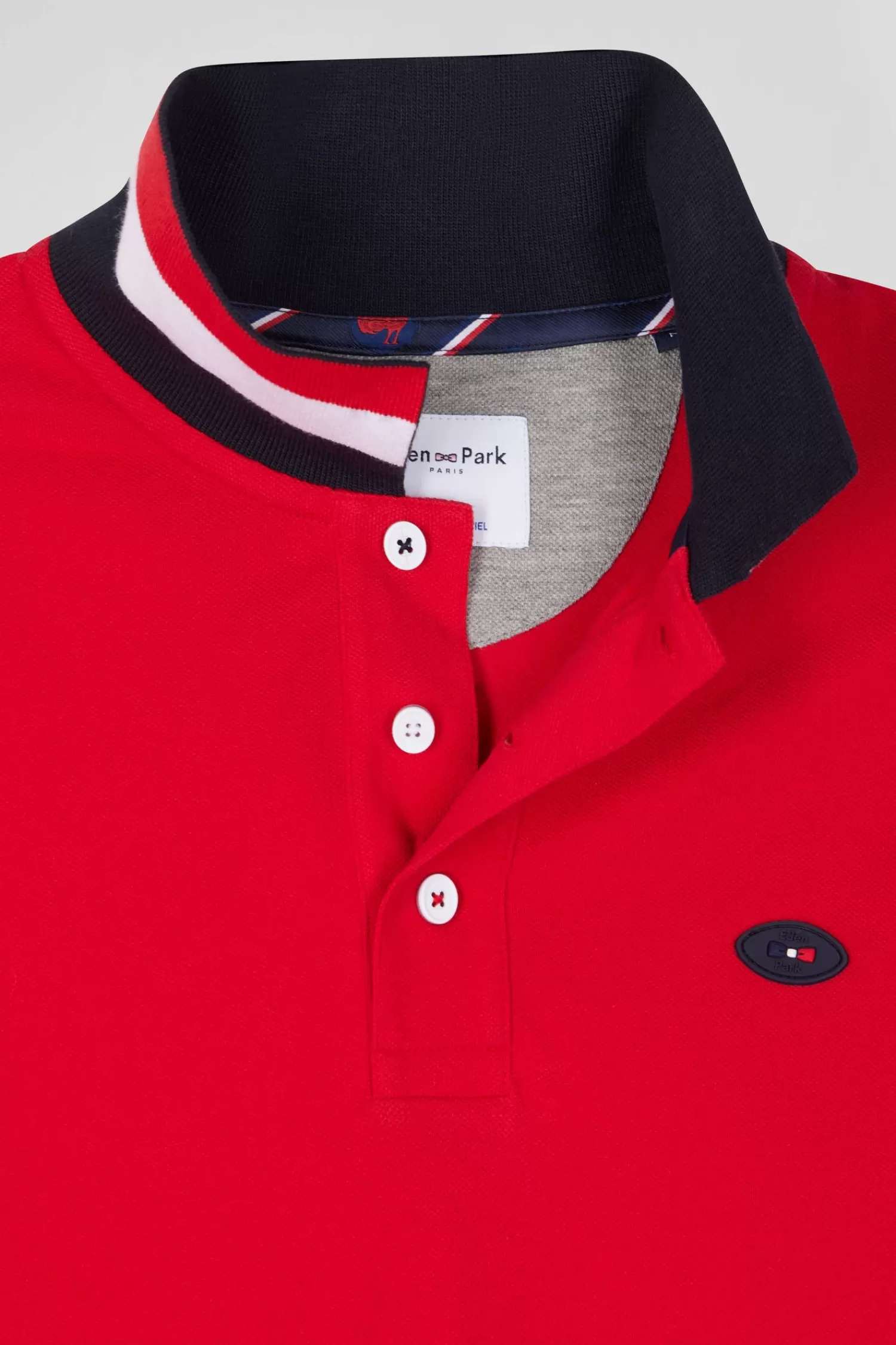 Eden Park Regular red long-sleeved cotton piqué polo shirt with XV de France embroidery< Polos