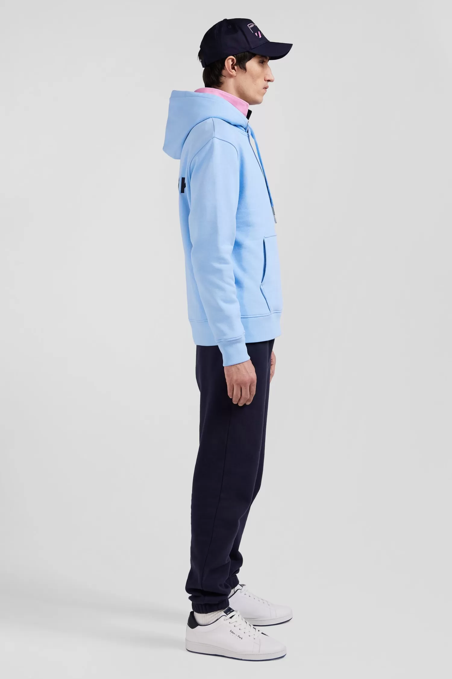 Eden Park Regular sky blue brushed cotton fleece hoodie with embroidery< Sweatshirts