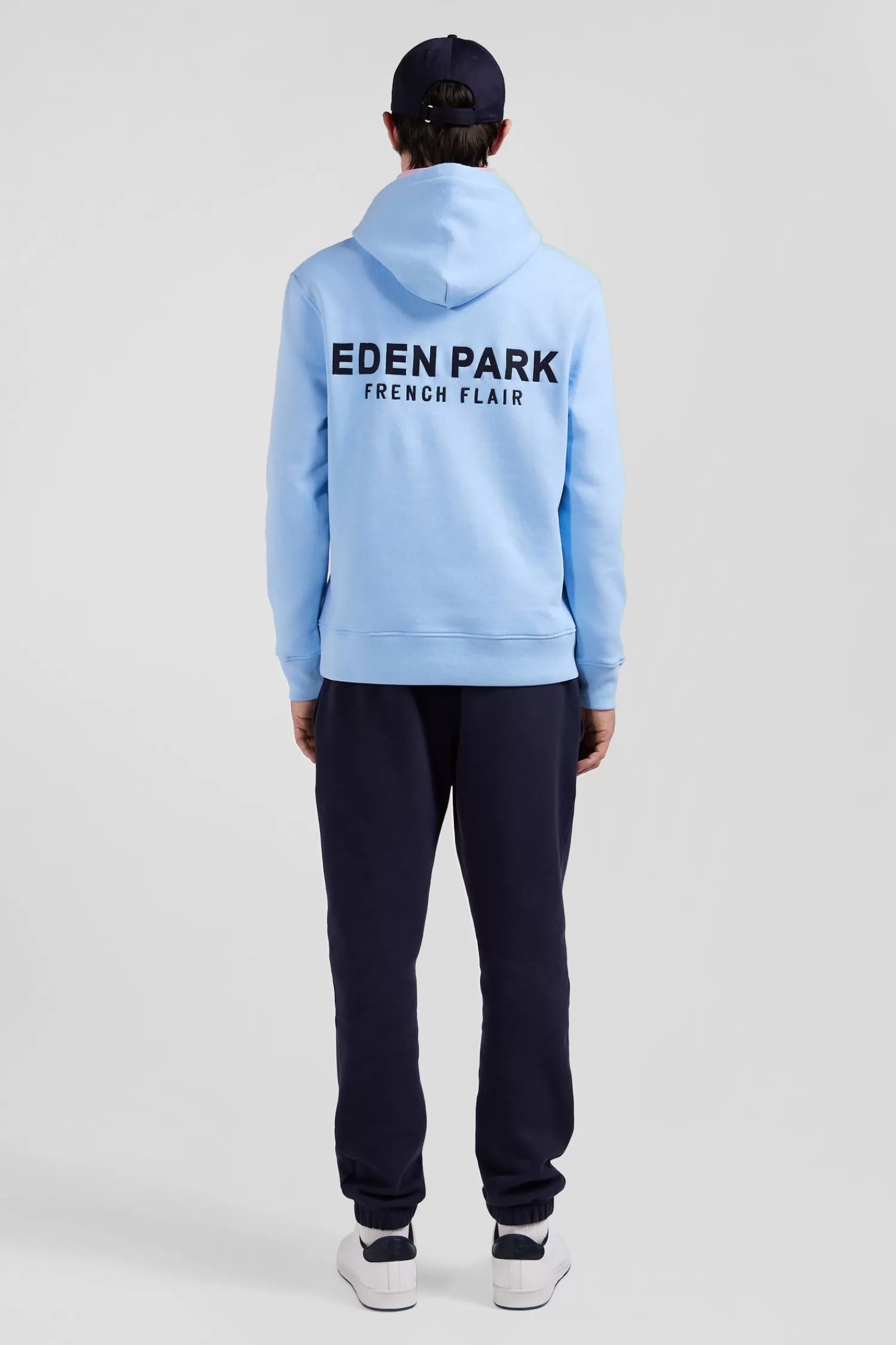 Eden Park Regular sky blue brushed cotton fleece hoodie with embroidery< Sweatshirts