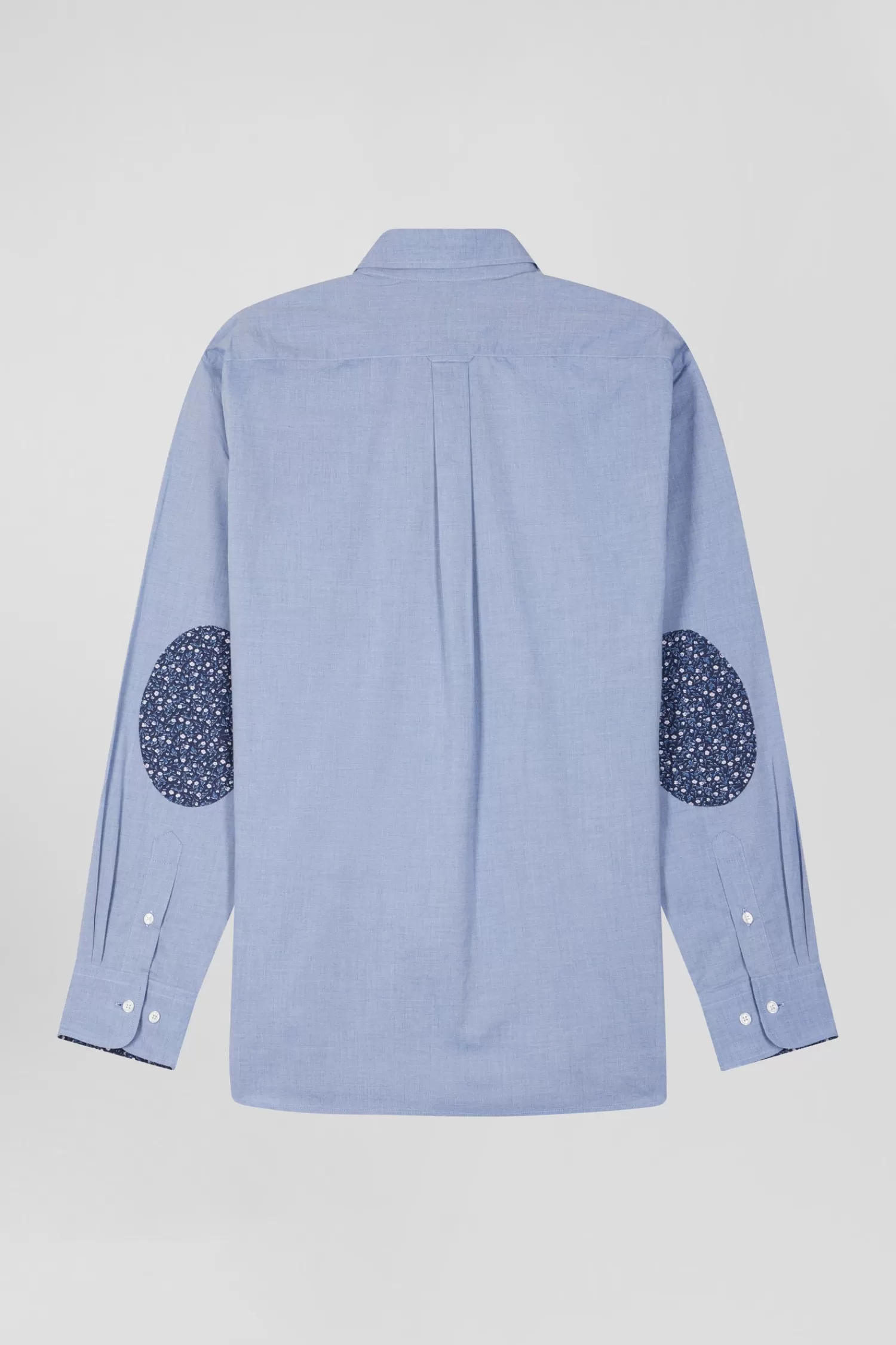 Eden Park Regular sky blue cotton denim shirt with printed elbow patches< Shirts