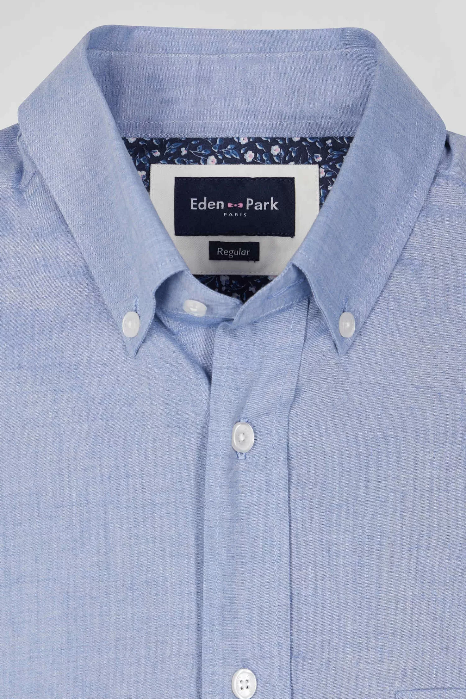 Eden Park Regular sky blue cotton denim shirt with printed elbow patches< Shirts