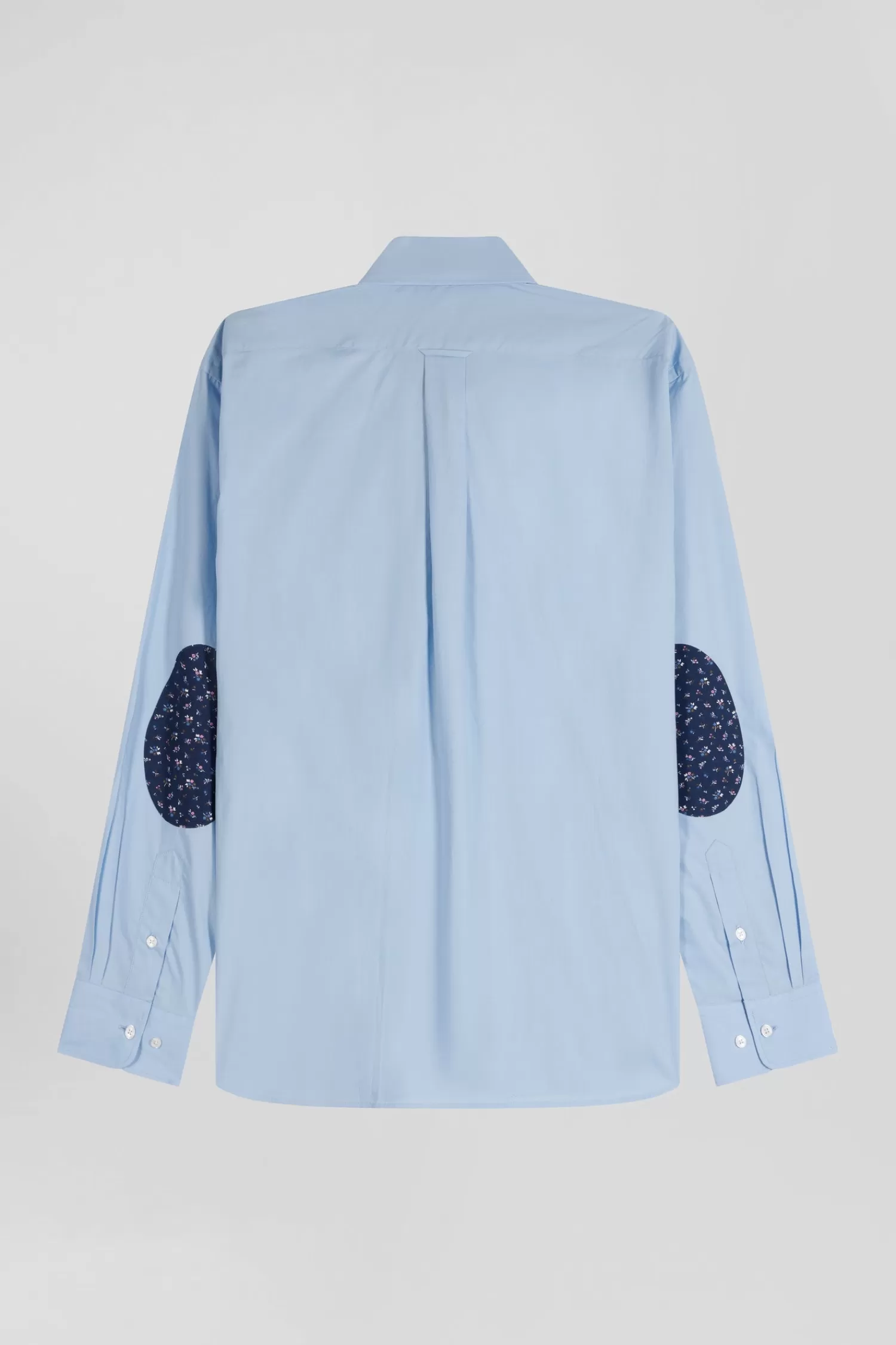 Eden Park Regular sky blue cotton poplin shirt with button-down collar and printed elbow patches< Shirts