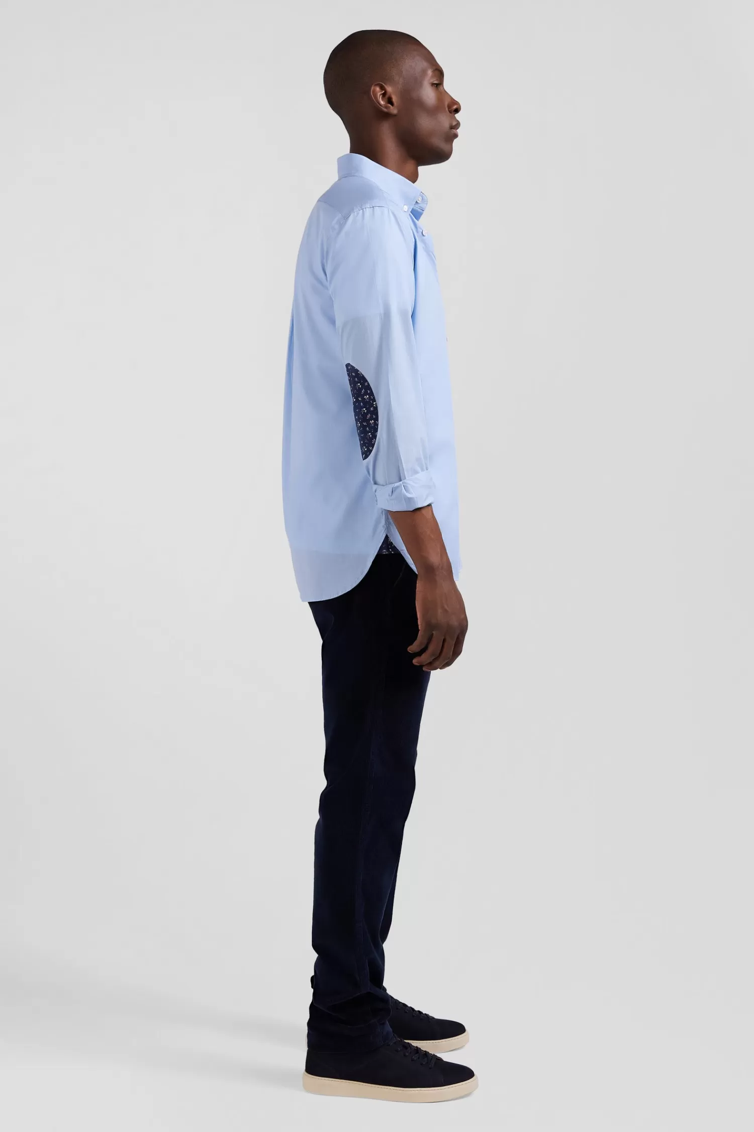 Eden Park Regular sky blue cotton poplin shirt with button-down collar and printed elbow patches< Shirts