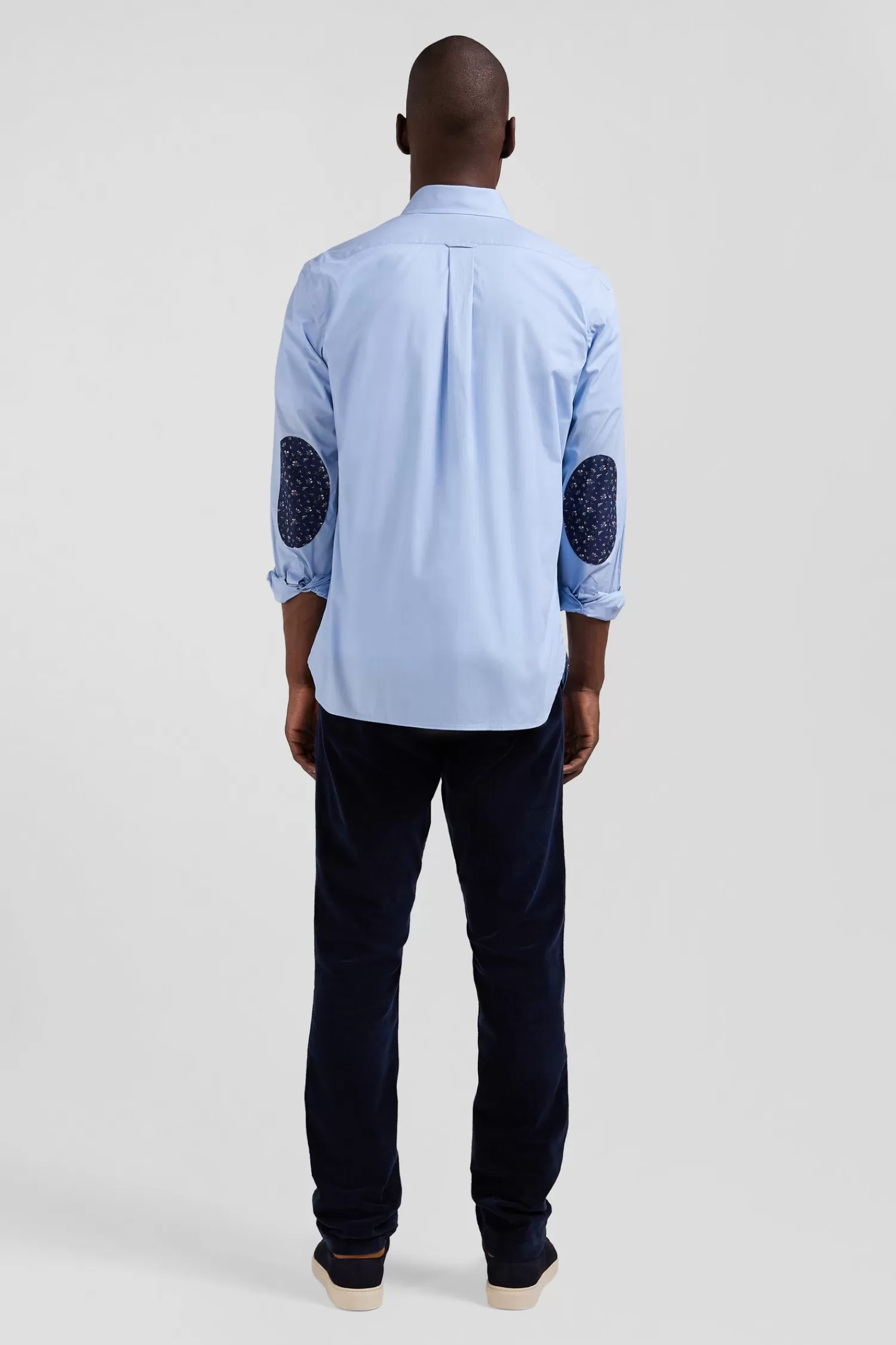 Eden Park Regular sky blue cotton poplin shirt with button-down collar and printed elbow patches< Shirts