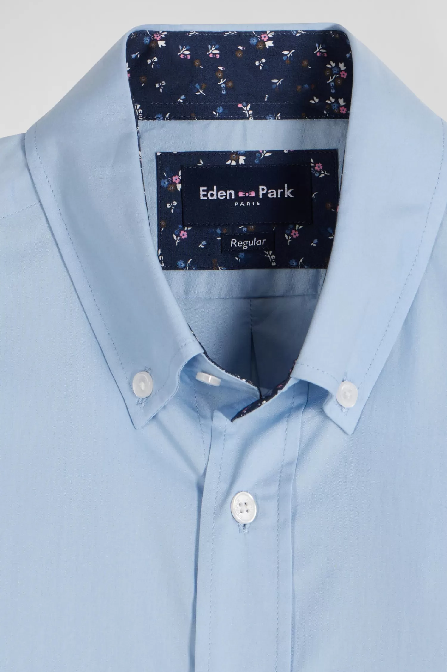 Eden Park Regular sky blue cotton poplin shirt with button-down collar and printed elbow patches< Shirts