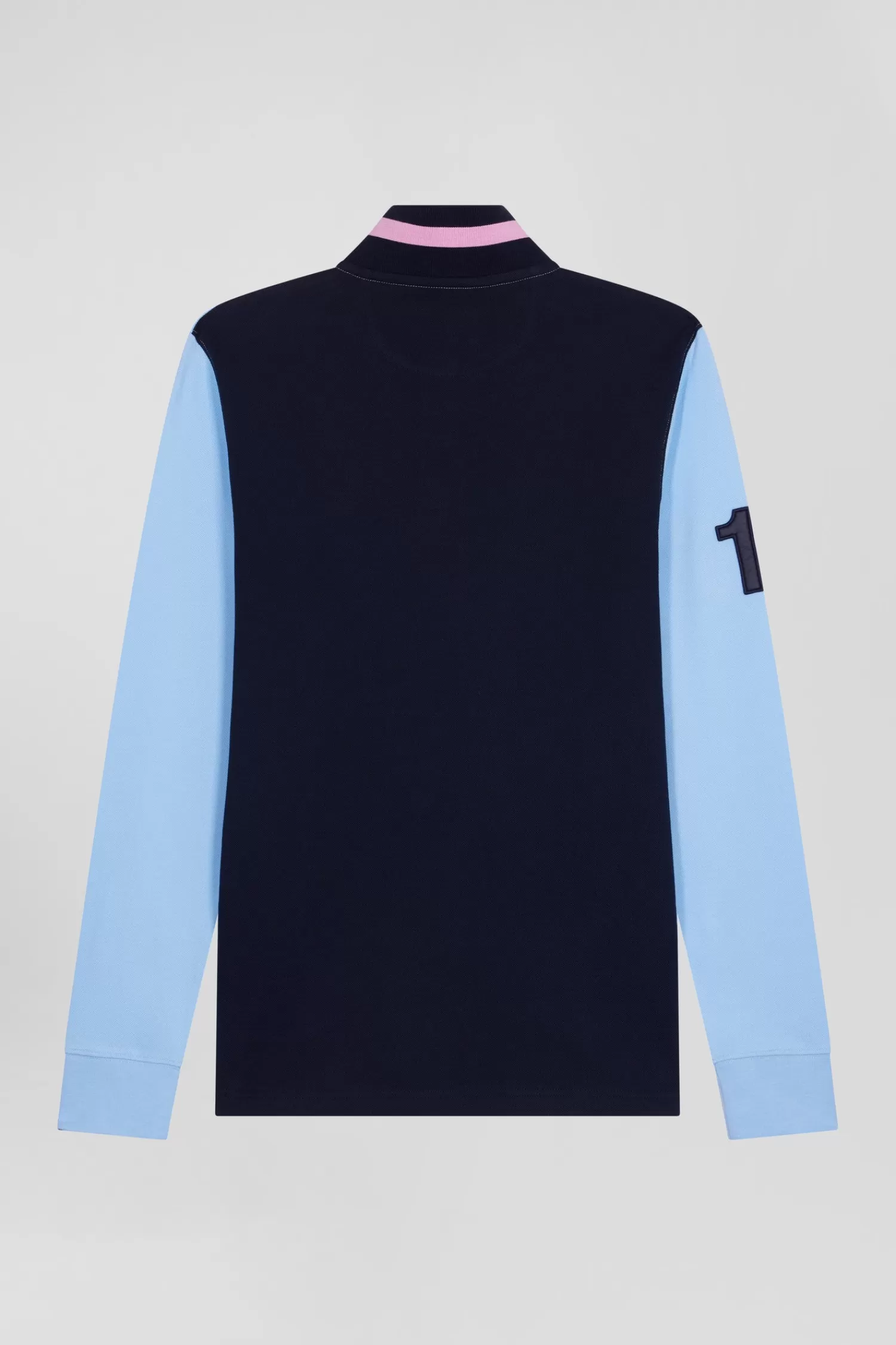 Eden Park Regular sky blue long-sleeved cotton piqué polo shirt with padded embroidery< Polos