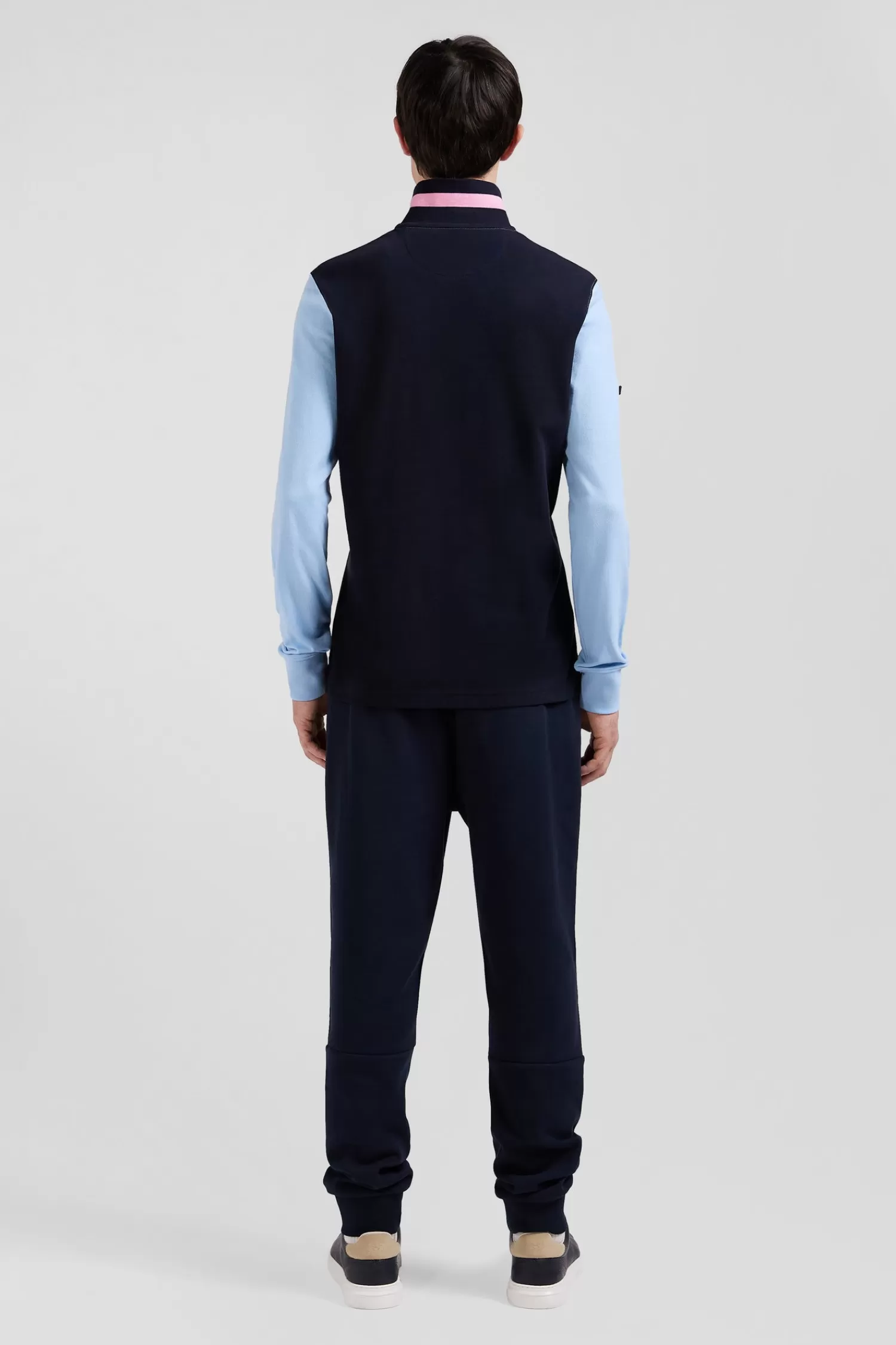 Eden Park Regular sky blue long-sleeved cotton piqué polo shirt with padded embroidery< Polos